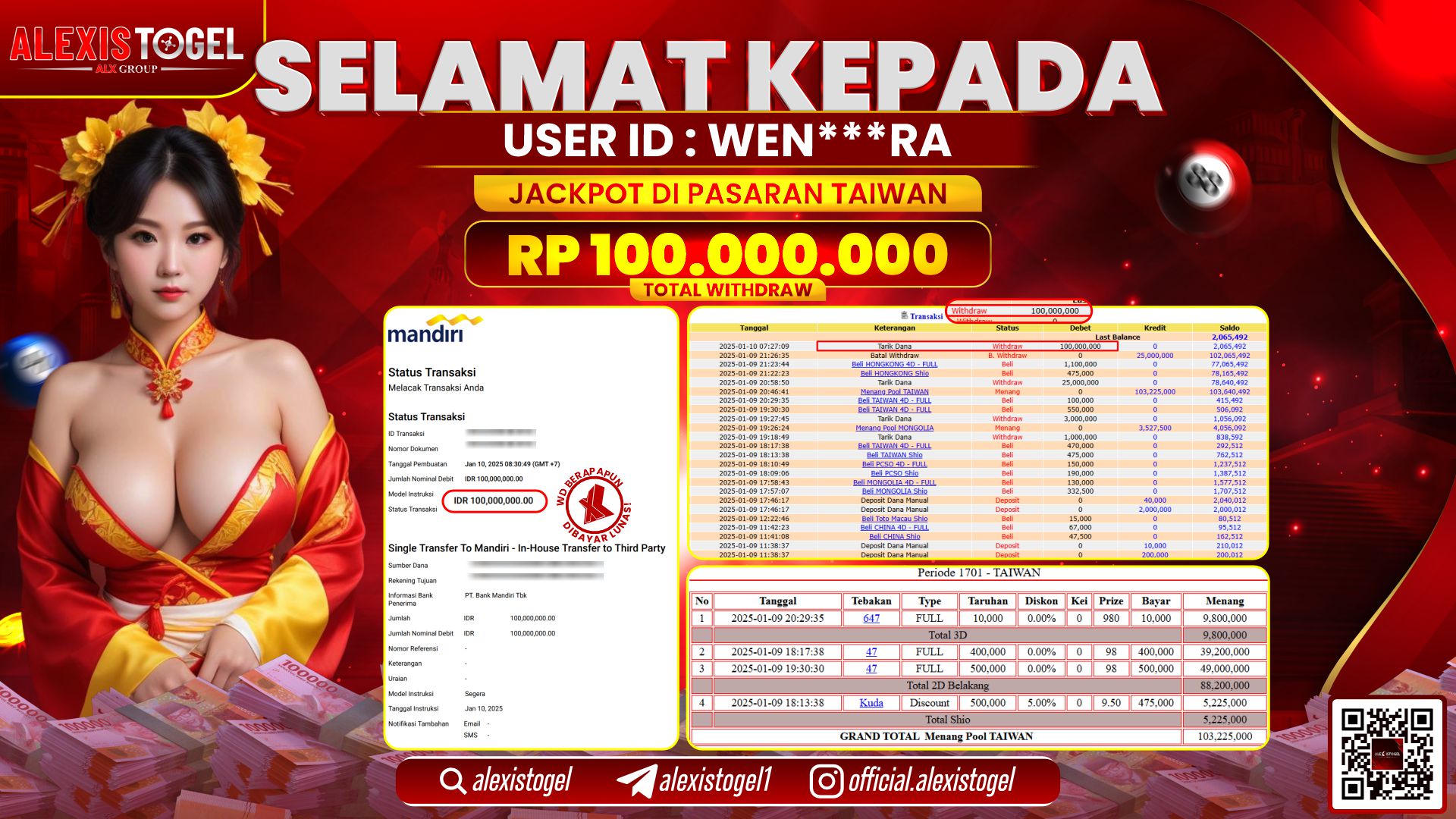 ALEXISTOGEL di TOGEL TAIWAN POOLS RP.100.000.000 LUNAS