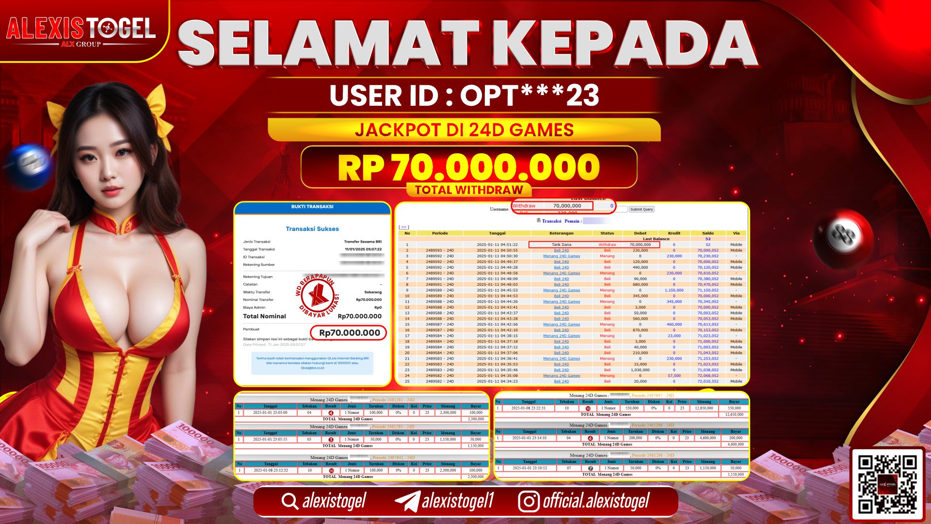 ALEXISTOGEL di CASINO 24D GAMES RP.70.000.000 LUNAS