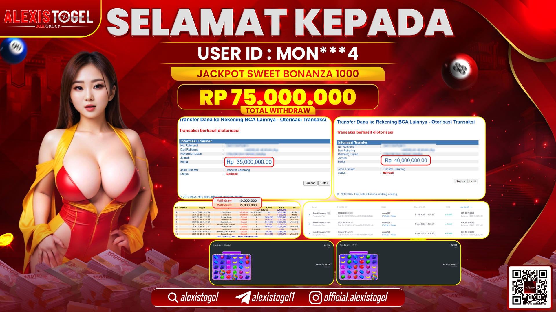 ALEXISTOGEL di SLOT SWEET BONANZA RP.75.000.000 LUNAS