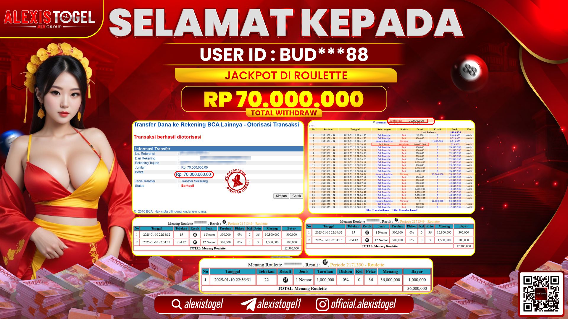 ALEXISTOGEL di CASINO ROULETTE RP.70.000.000 LUNAS