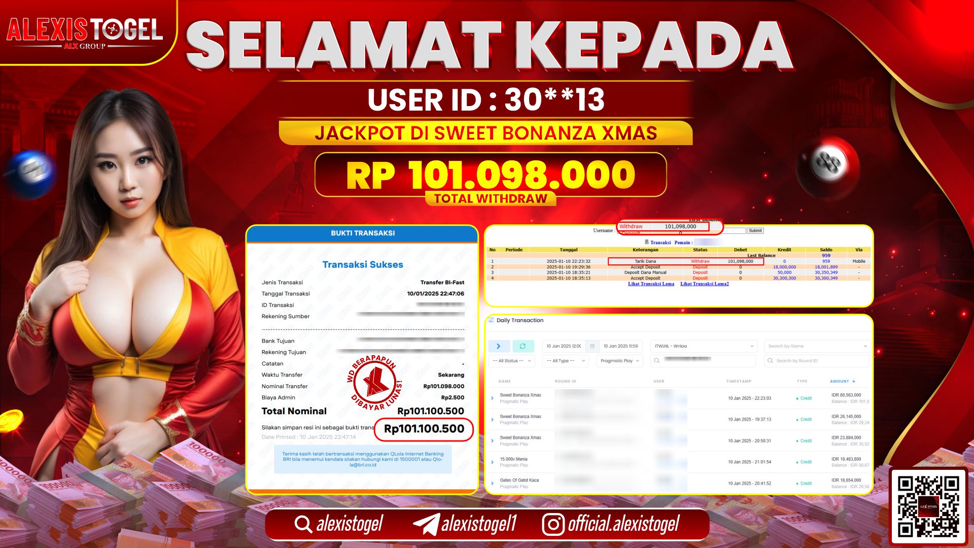 ALEXISTOGEL di SLOT SWEET BONANZA XMAS RP.101.098.000 LUNAS