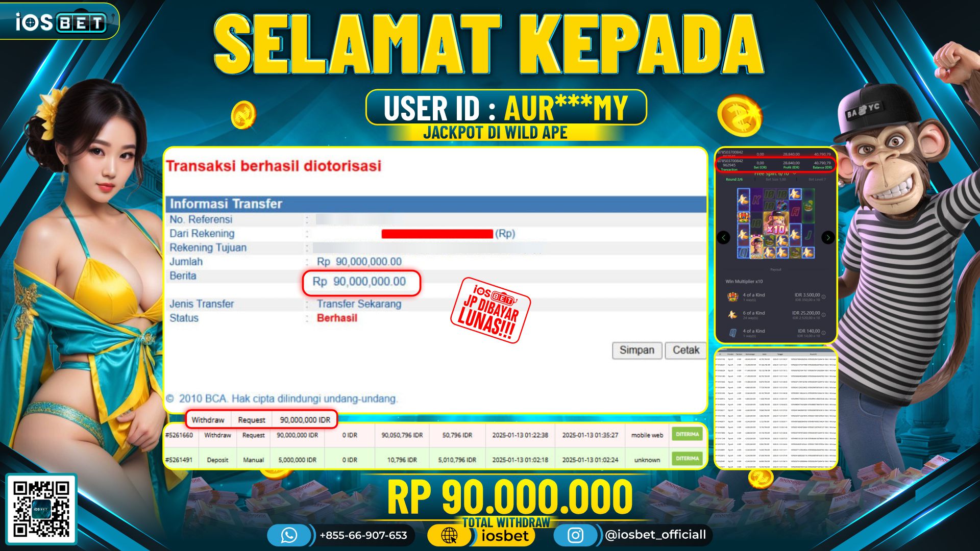 Bukti Pembayaran LUNAS SLOT GAME GACOR  Rp.90.000.000
