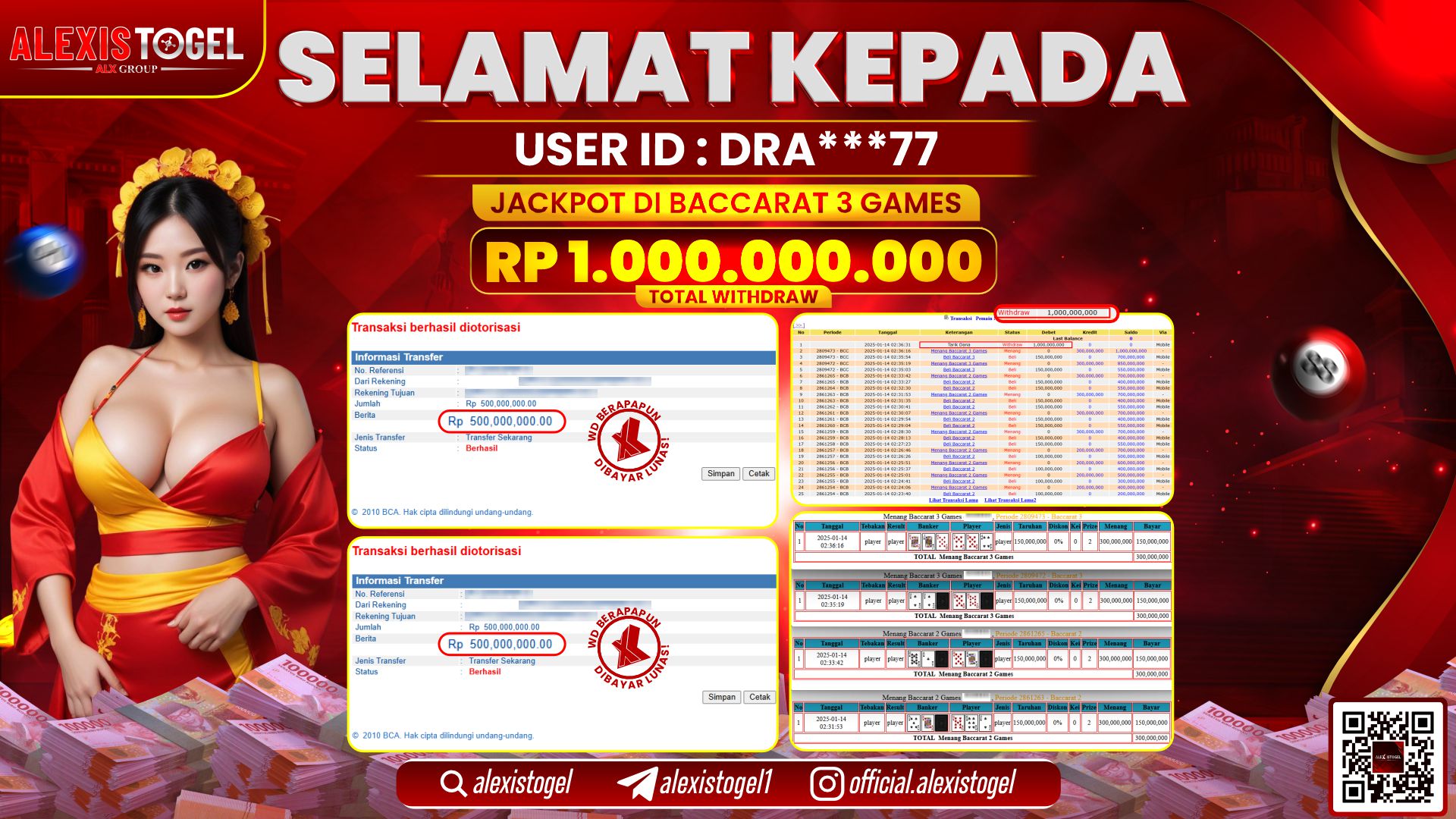 ALEXISTOGEL di LIVE CASINO BACCARAT 3 RP.1.000.000.000 LUNAS