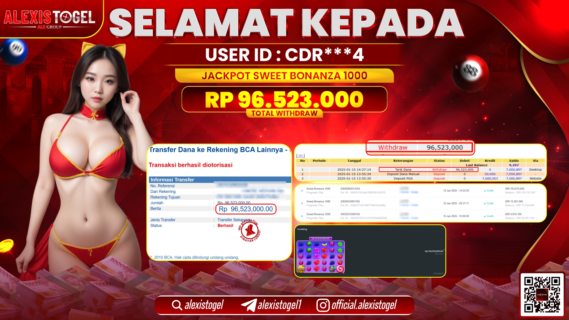 ALEXISTOGEL di SLOT SWEET BONANZA RP.96.523.000 LUNAS