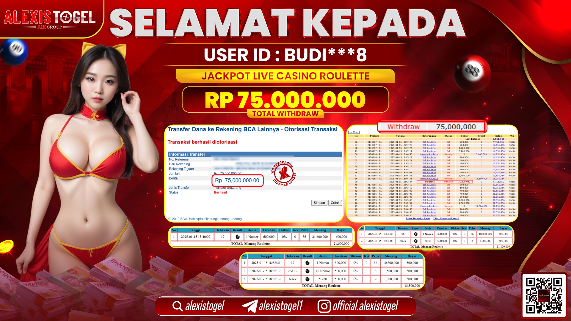 ALEXISTOGEL di LIVE CASINO ROULETTE RP.75.000.000 LUNAS
