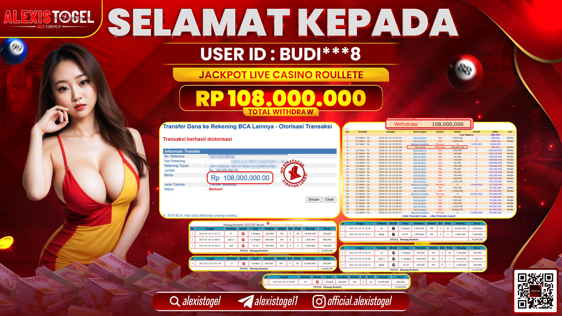 ALEXISTOGEL di LIVE CASINO ROULETTE RP.108.000.000 LUNAS