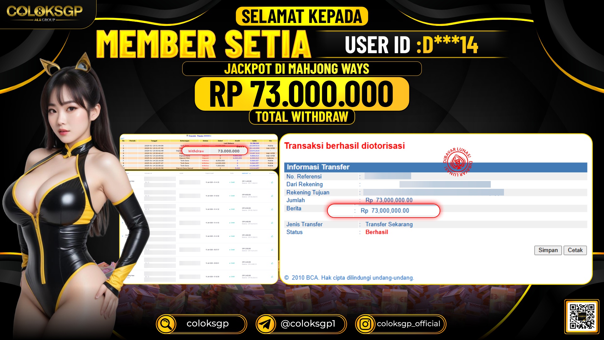 COLOKSGP JACKPOT SLOT GAMES RP 73.000.000 LUNAS