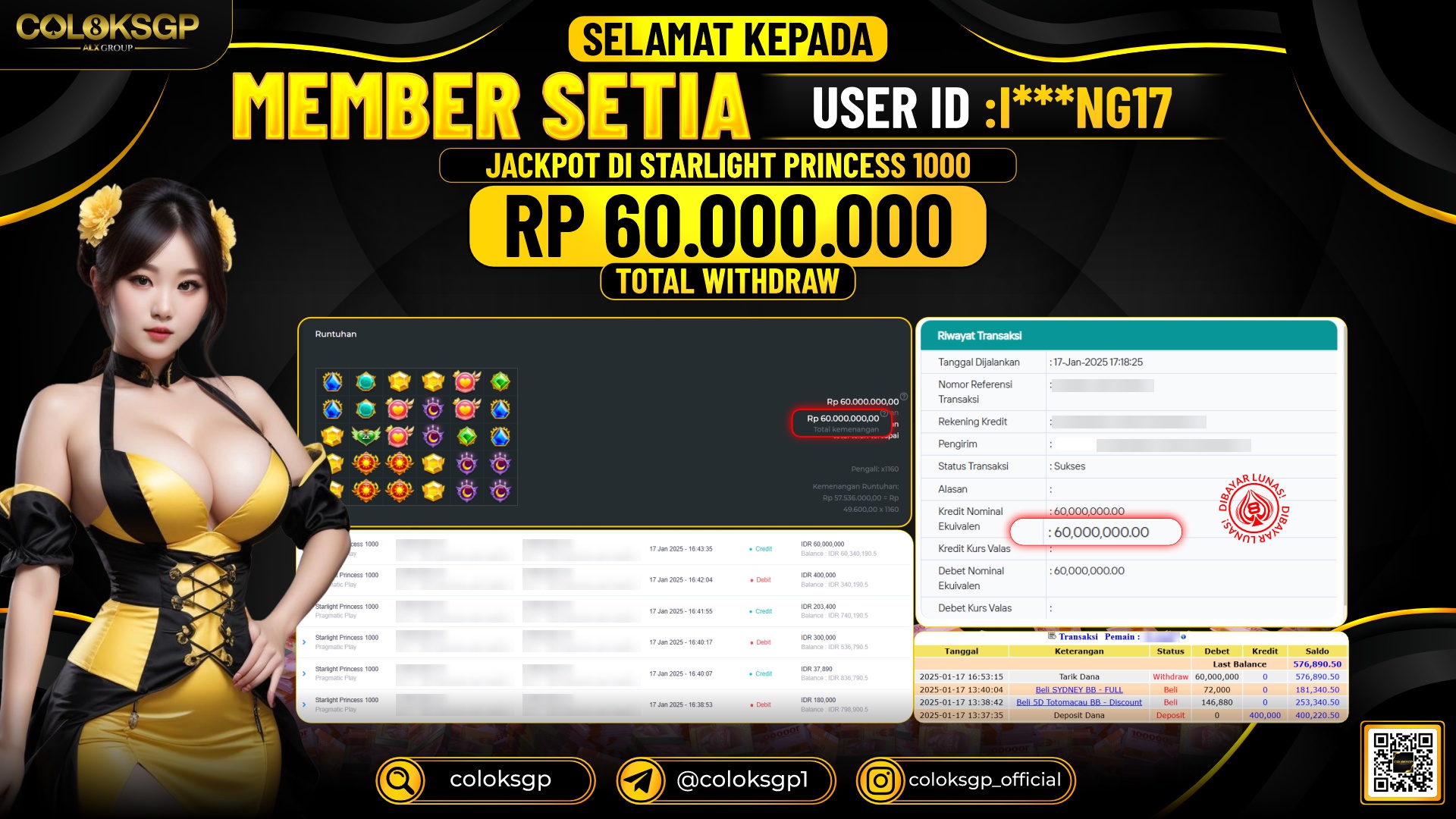 COLOKSGP JACKPOT SLOT GAMES RP 60.000.000 LUNAS
