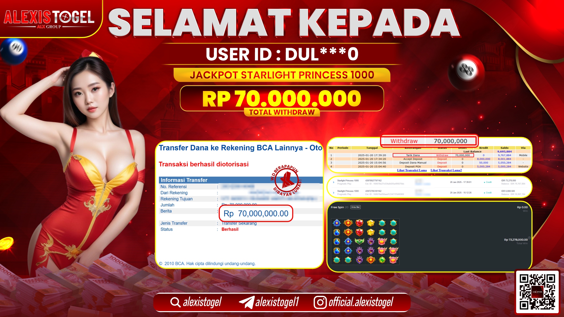 ALEXISTOGEL di SLOT STARLIGHT PRINCESS RP.70.000.000 LUNAS