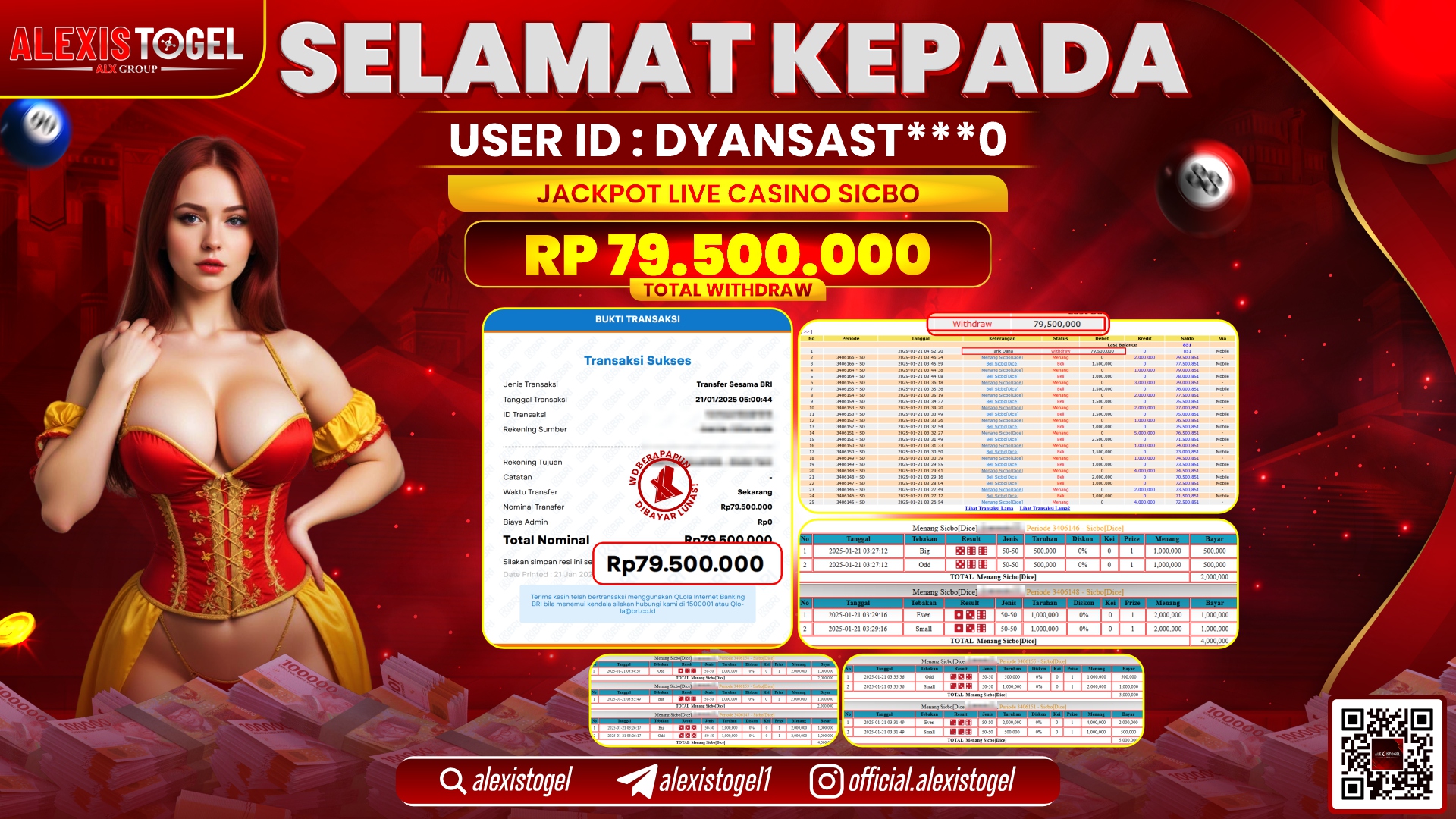 ALEXISTOGEL di LIVE CASINO SICBO RP.79.500.000 LUNAS