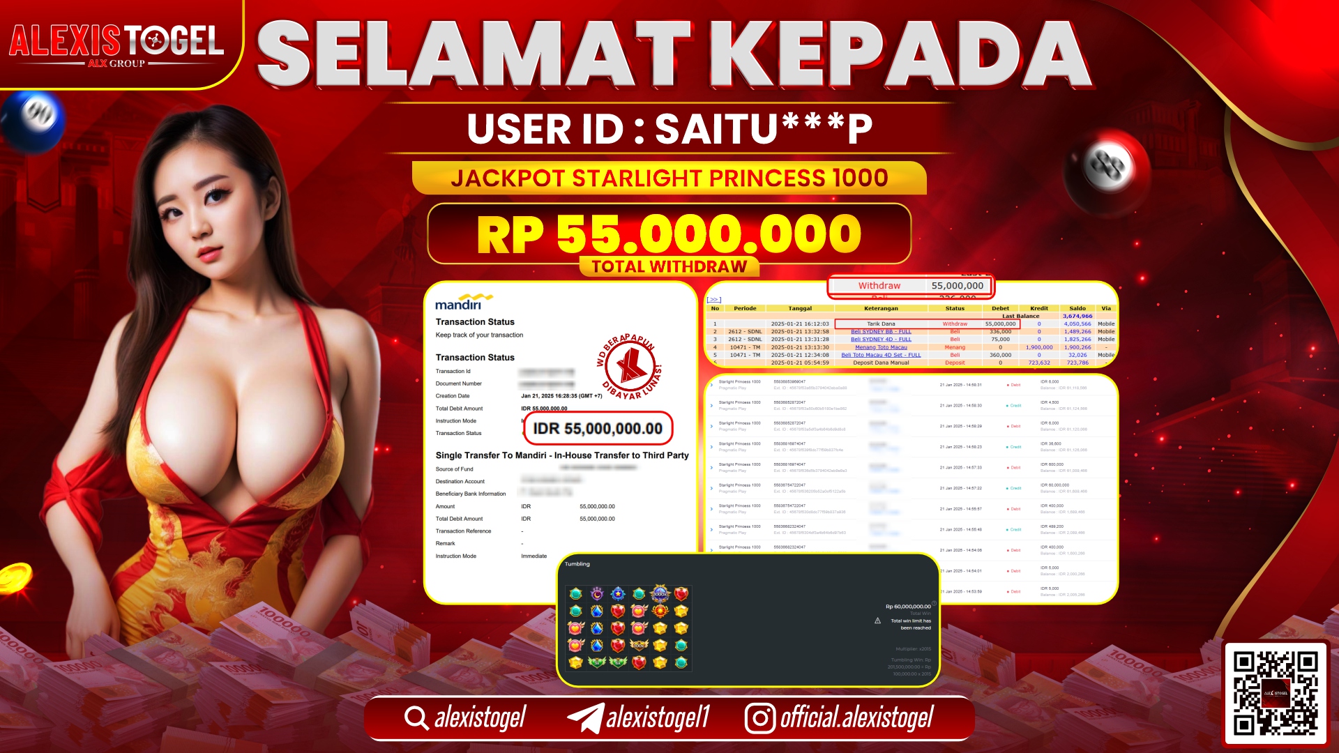 ALEXISTOGEL di SLOT STARLIGJT PRINCESS RP.55.000.000 LUNAS