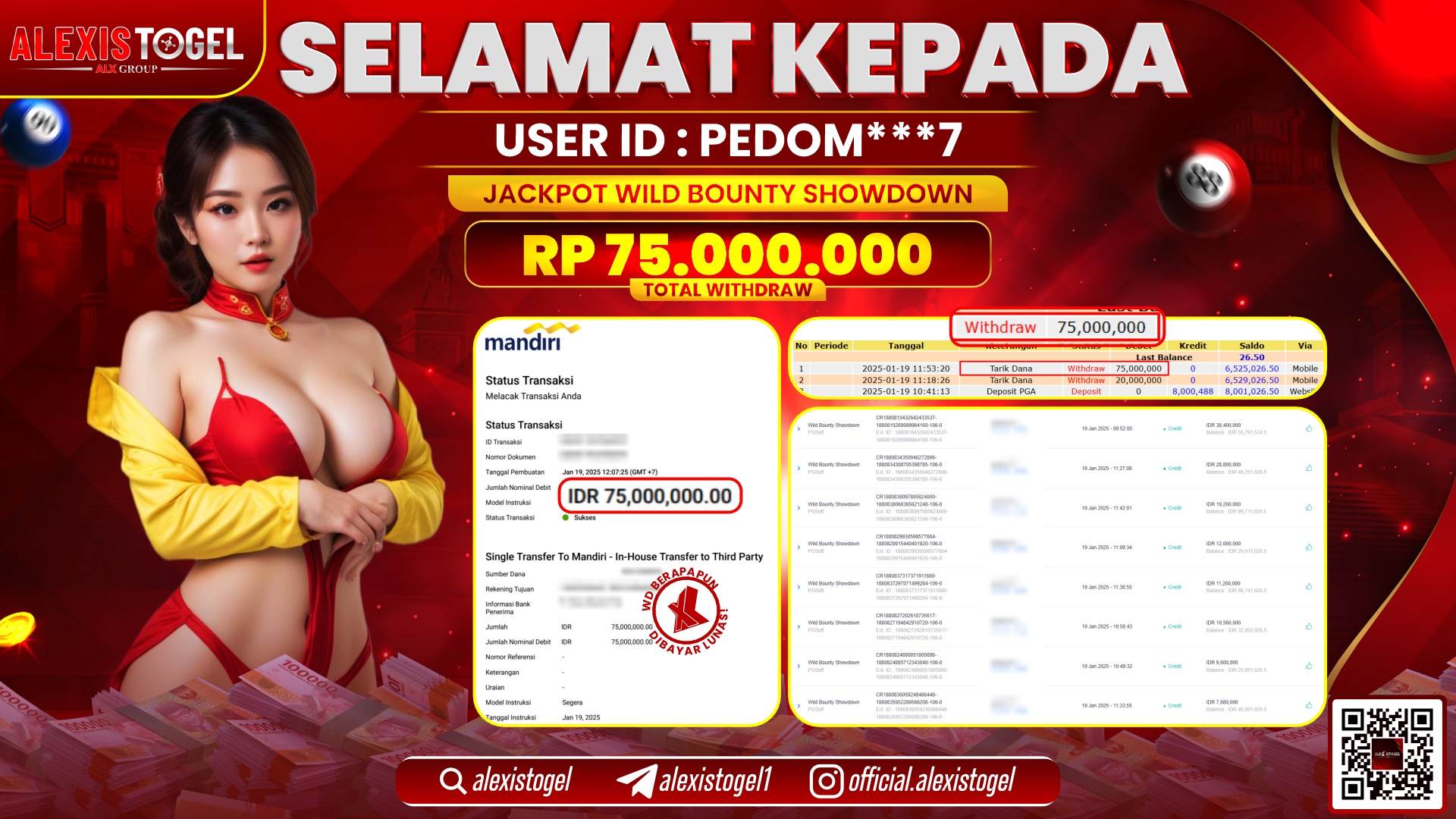 ALEXISTOGEL di SLOT WILD BOUNTY RP.75.000.000 LUNAS