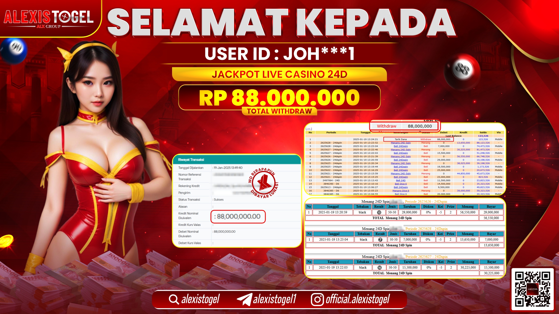 ALEXISTOGEL di LIVE CASINO 24D RP.88.000.000 LUNAS