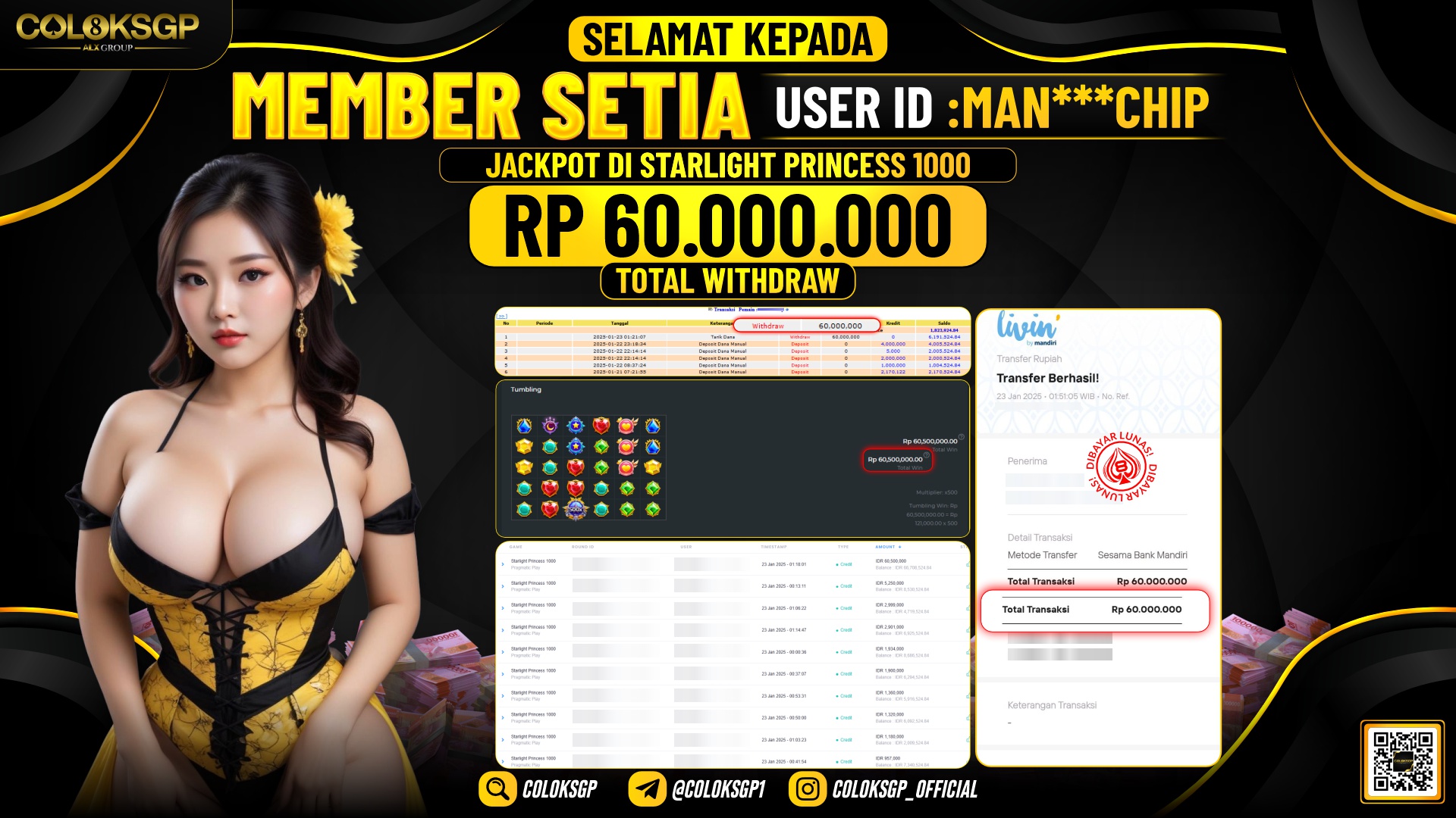 COLOKSGP JACKPOT SLOT GAMES RP 60.000.000 LUNAS