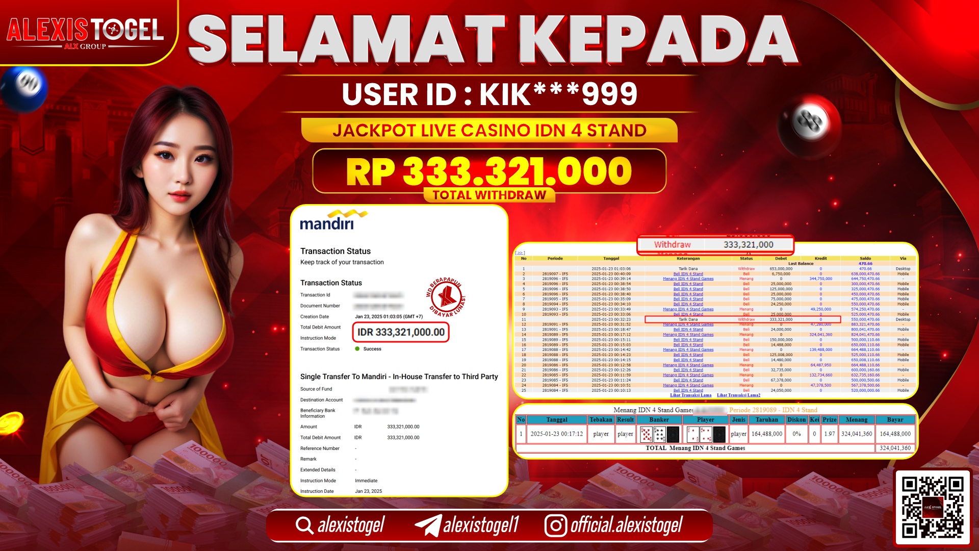 ALEXISTOGEL di LIVE CASINO IDN 4 RP.331.321.000 LUNAS