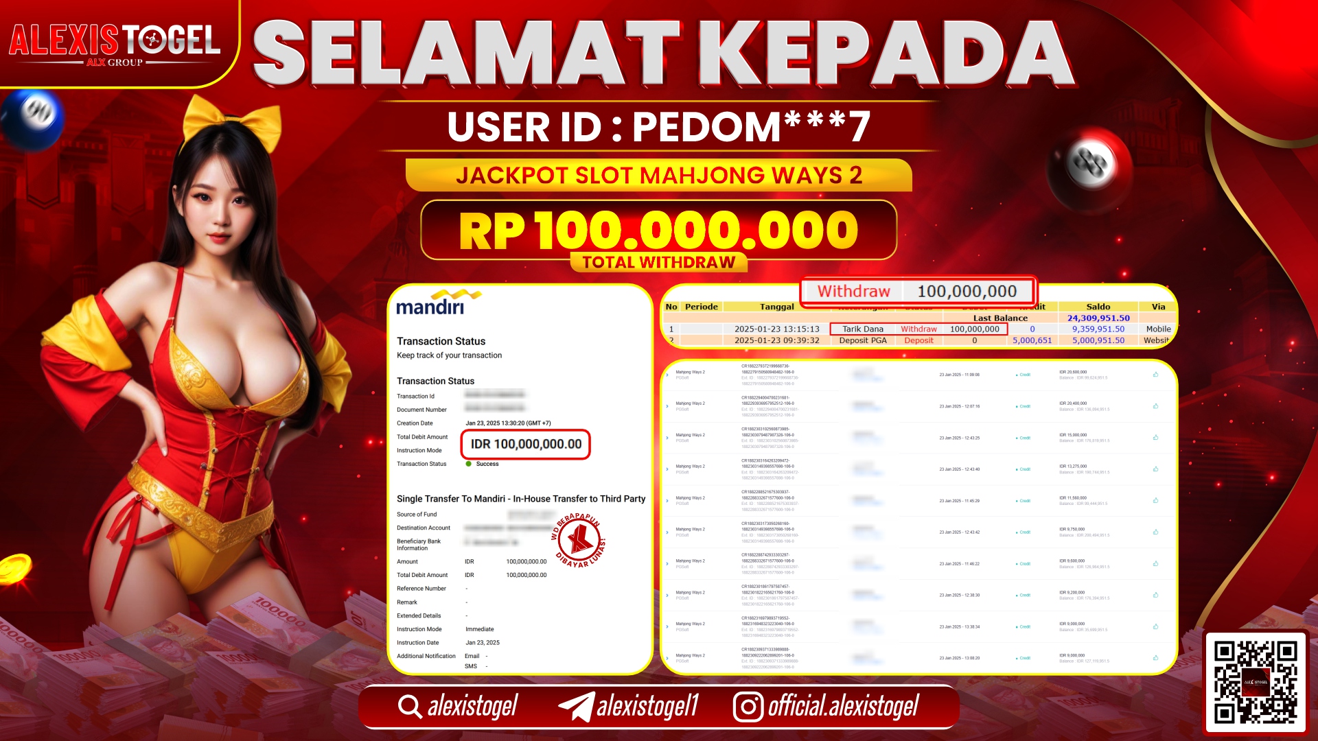 ALEXISTOGEL di SLOT MAHJONG WAYS RP.100.000.000 LUNAS