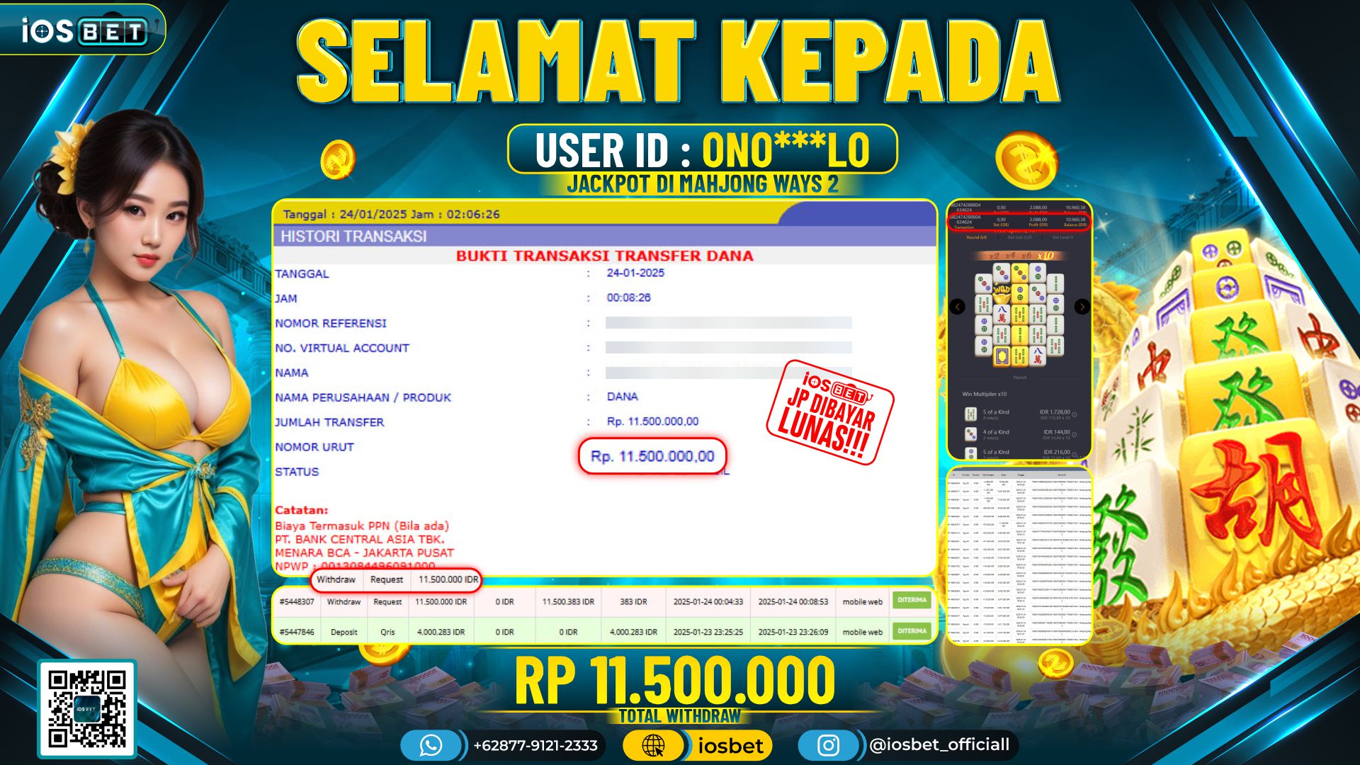 Bukti Pembayaran LUNAS SLOT GAME GACOR Rp.11.500.000