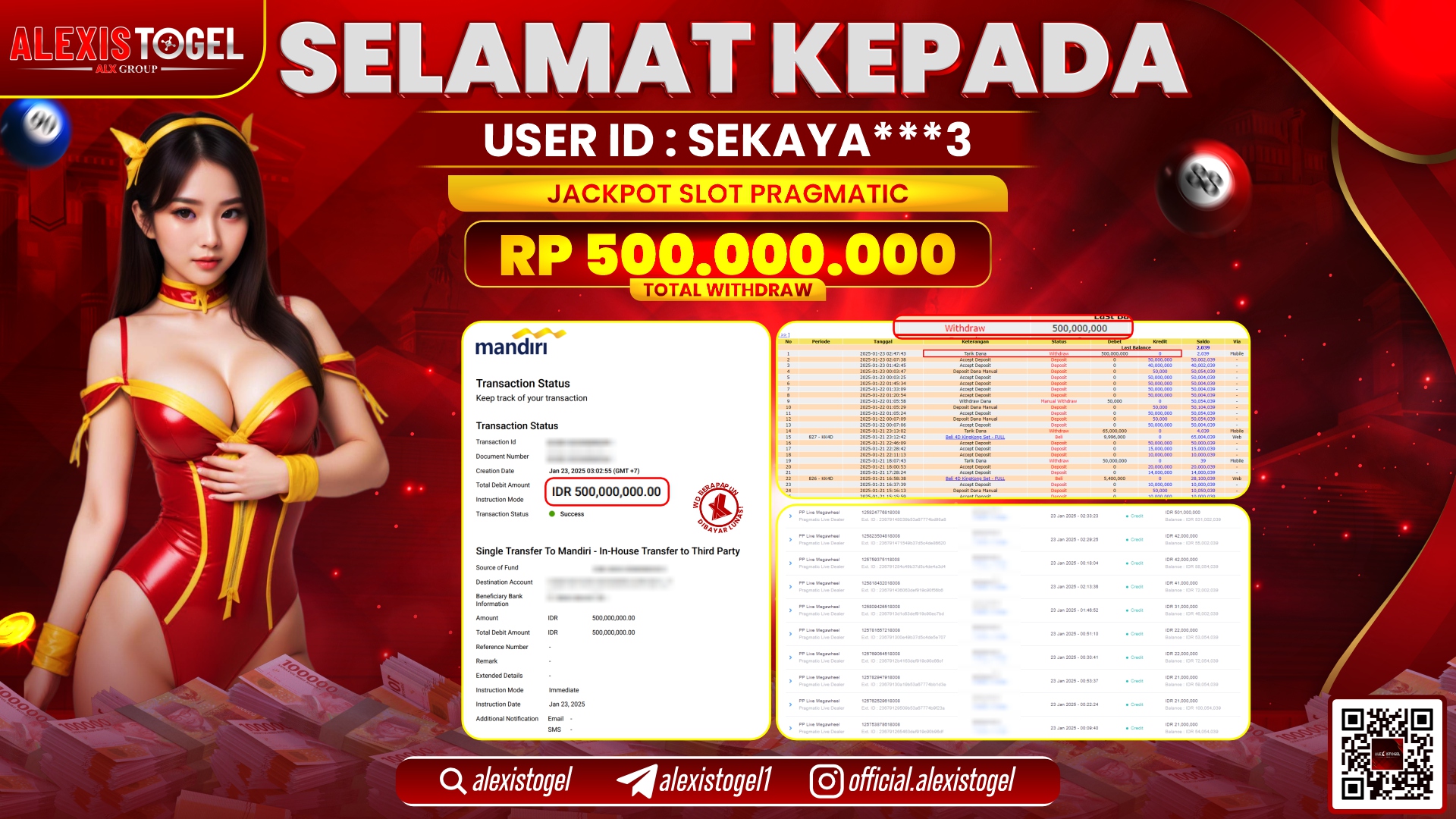 ALEXISTOGEL di SLOT PRAGMATIC PLAY RP.500.000.000 LUNAS