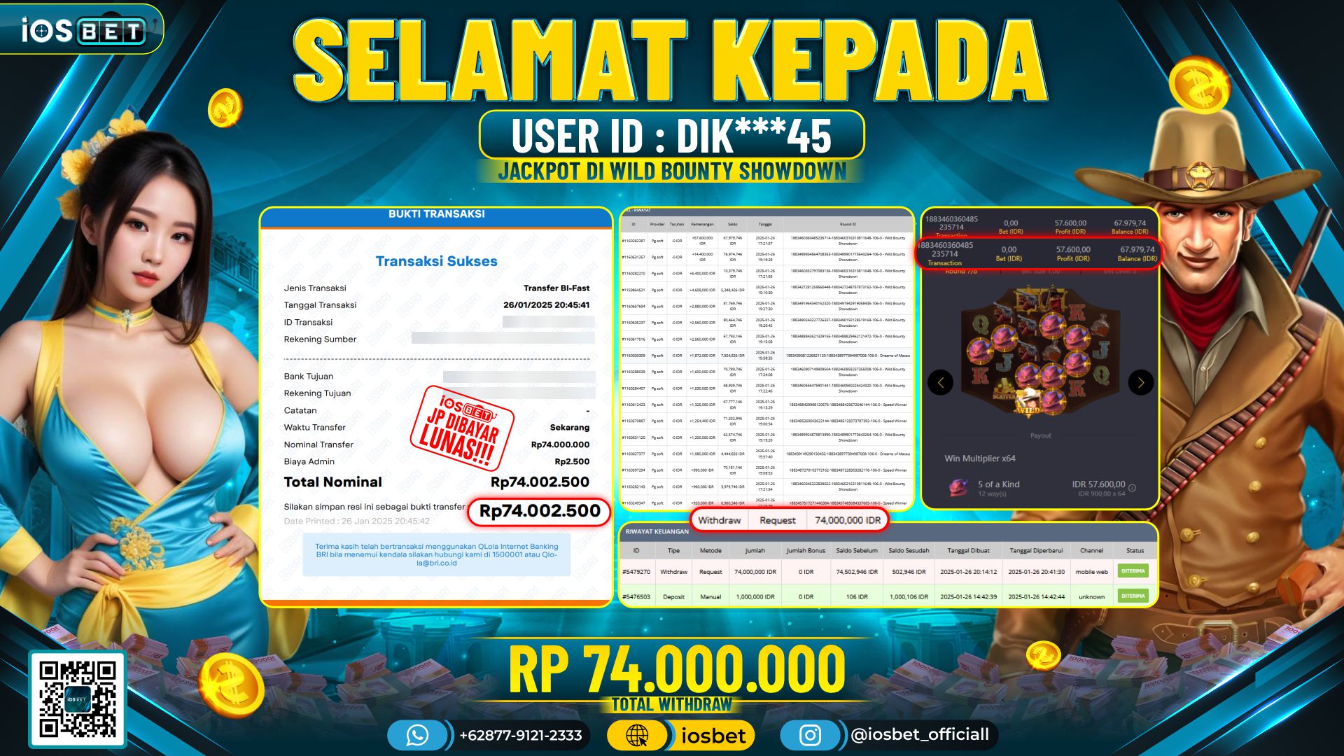 Bukti Pembayaran LUNAS SLOT GAME GACOR Rp.74.000.000