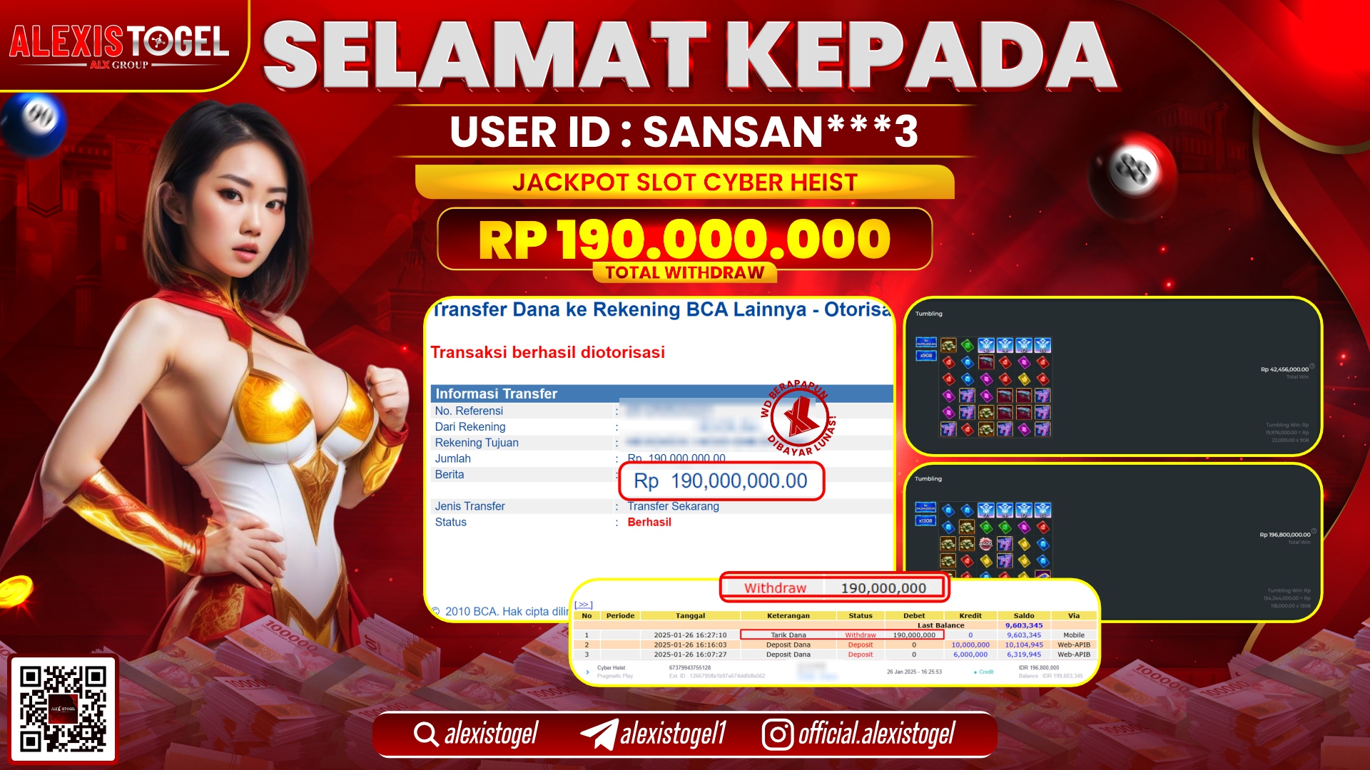 ALEXISTOGEL di SLOT CYBER HEIST RP.190.000.000 LUNAS