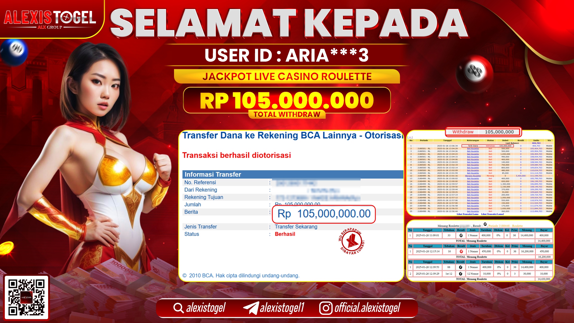 ALEXISTOGEL di LIVE CASINO ROULETTE RP.105.000.000 LUNAS