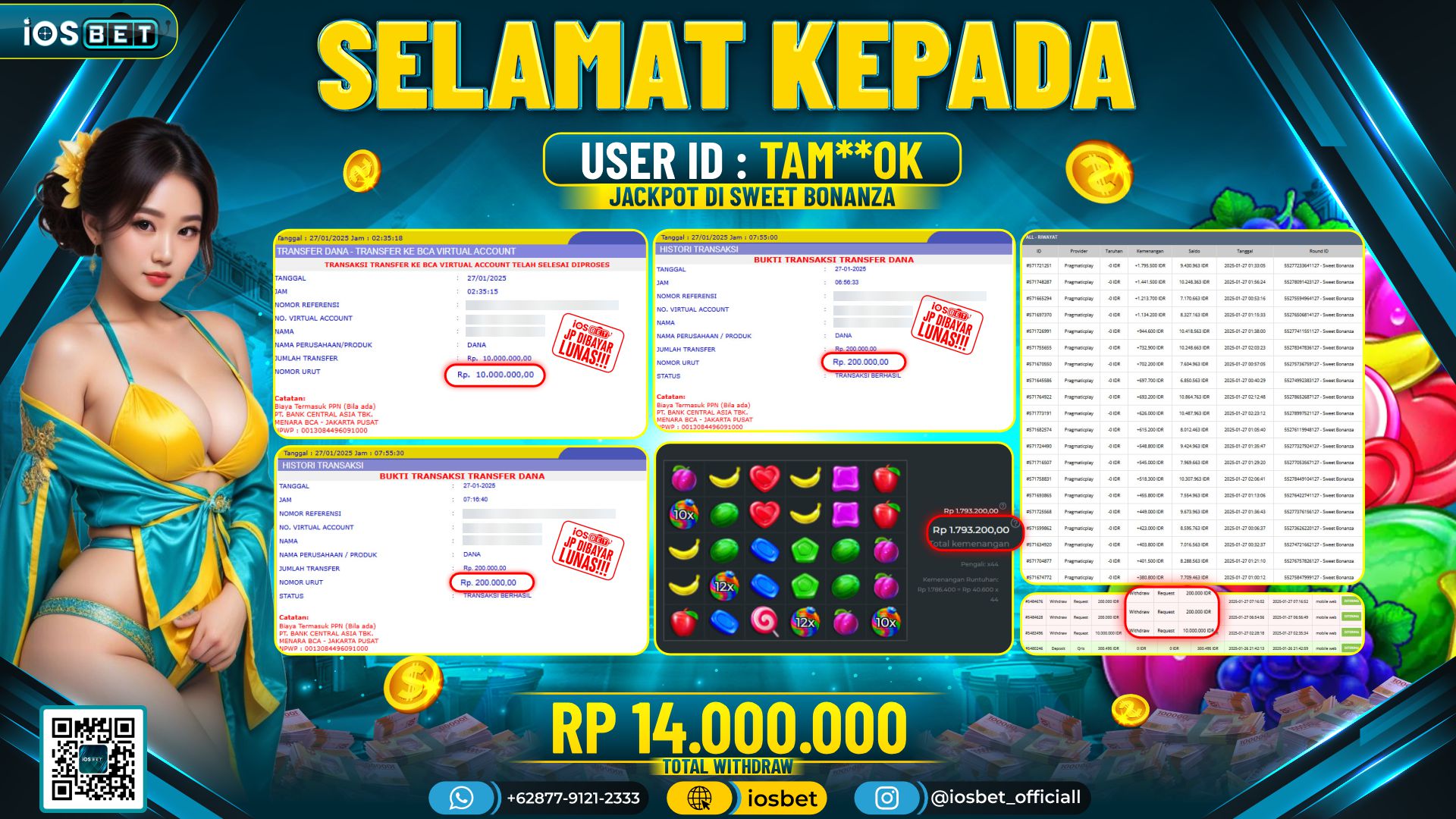 Bukti Pembayaran LUNAS SLOT GAME GACOR Rp.14.000.000