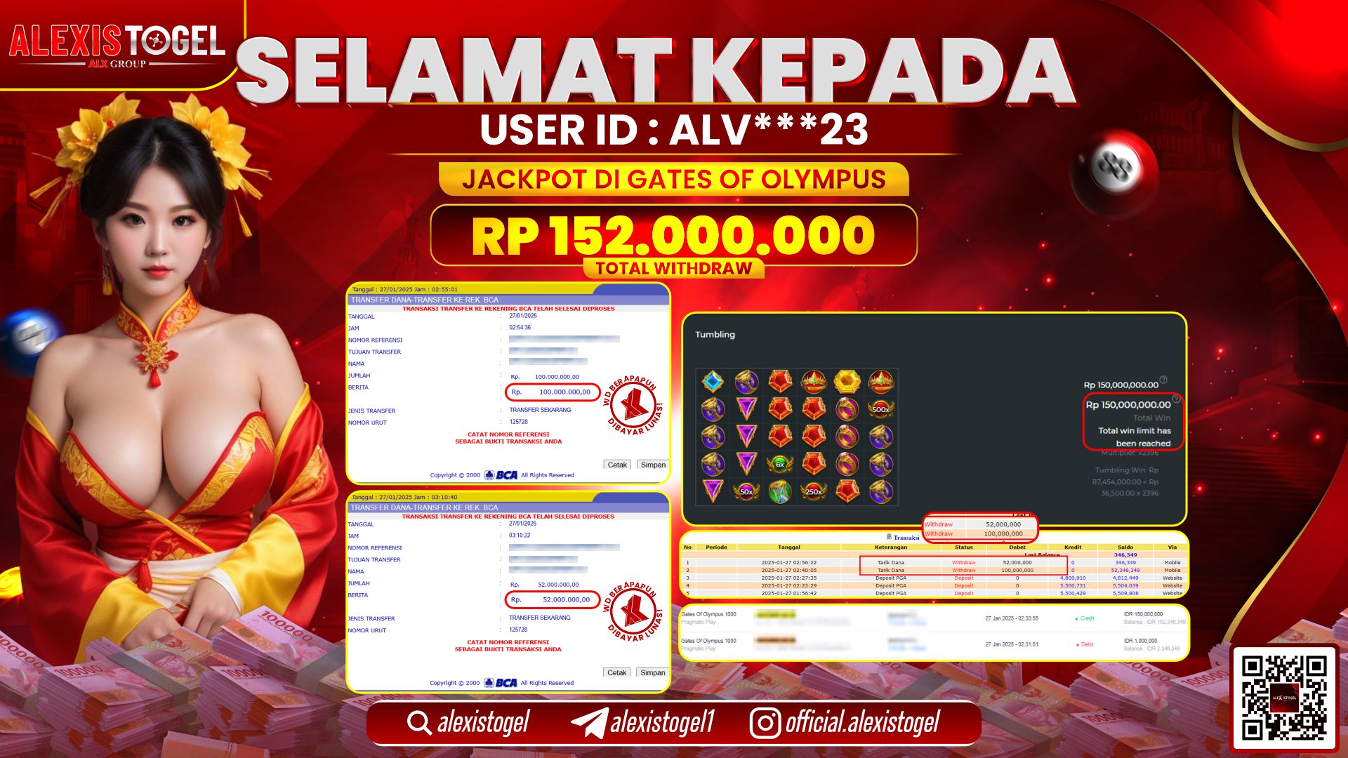 ALEXISTOGEL di SLOT GATES OF OLYMPUS RP.152.000.000 LUNAS