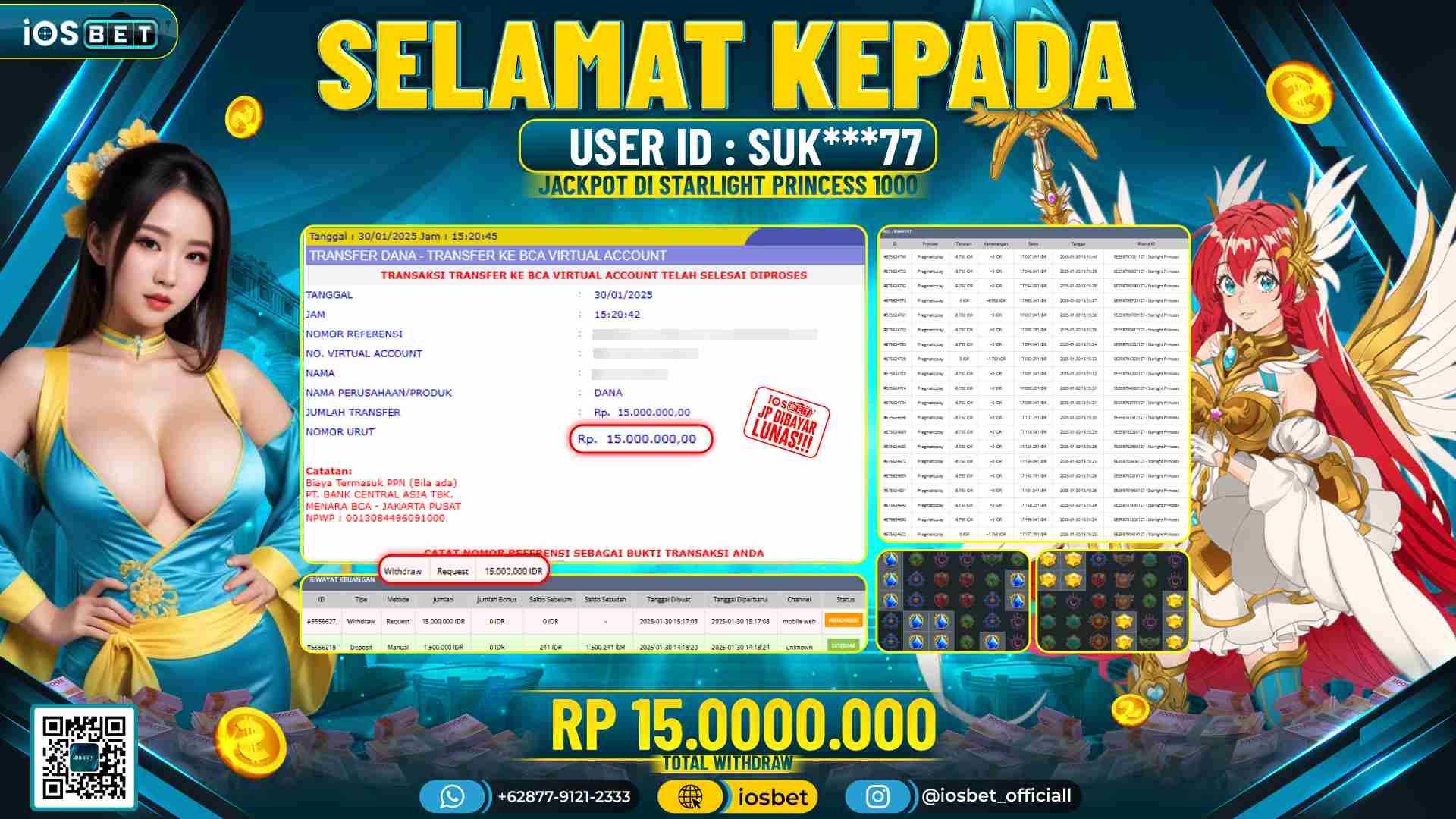 Bukti Pembayaran LUNAS SLOT GAME GACOR Rp.15.000.000