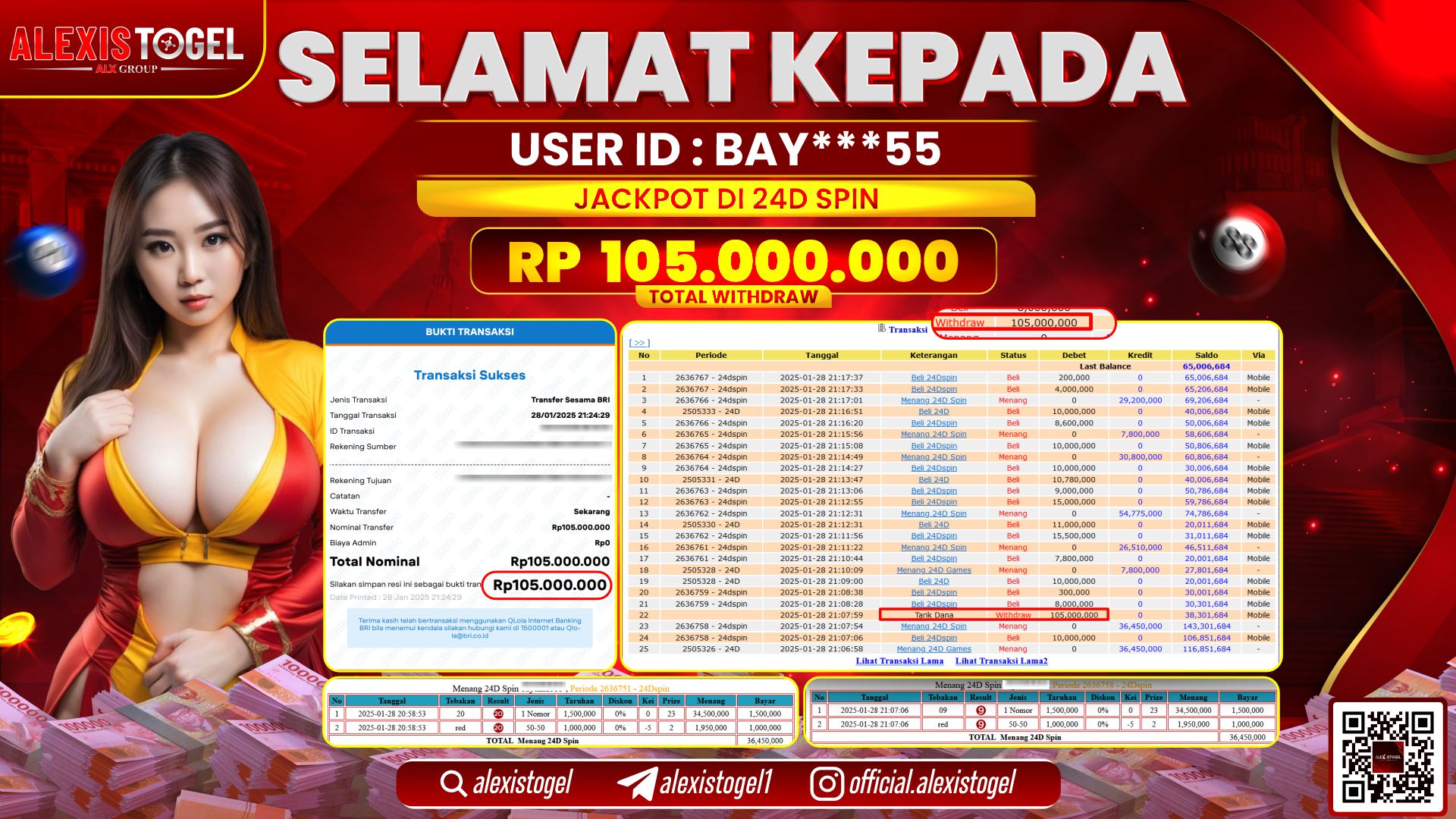 ALEXISTOGEL di CASINO 24D SPIN RP.105.000.000 LUNAS