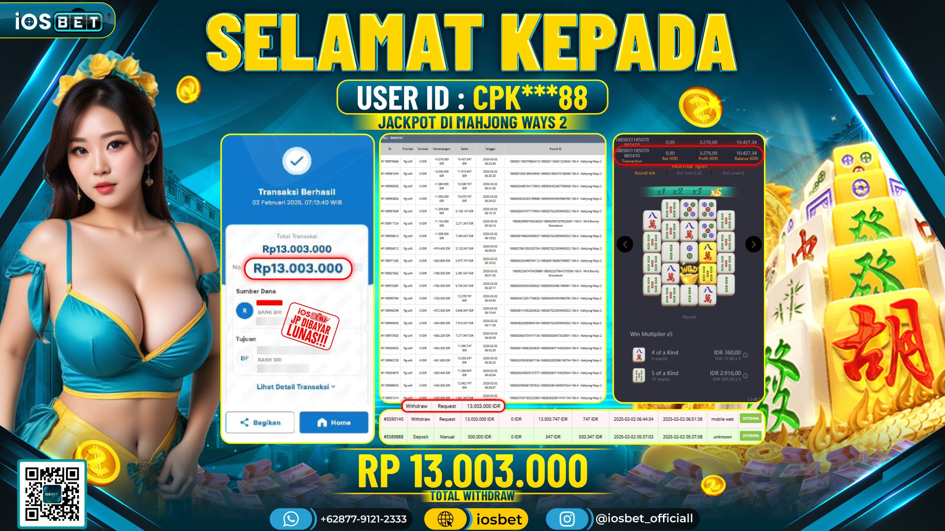 Bukti Pembayaran LUNAS SLOT GAME GACOR  Rp.13.003.000