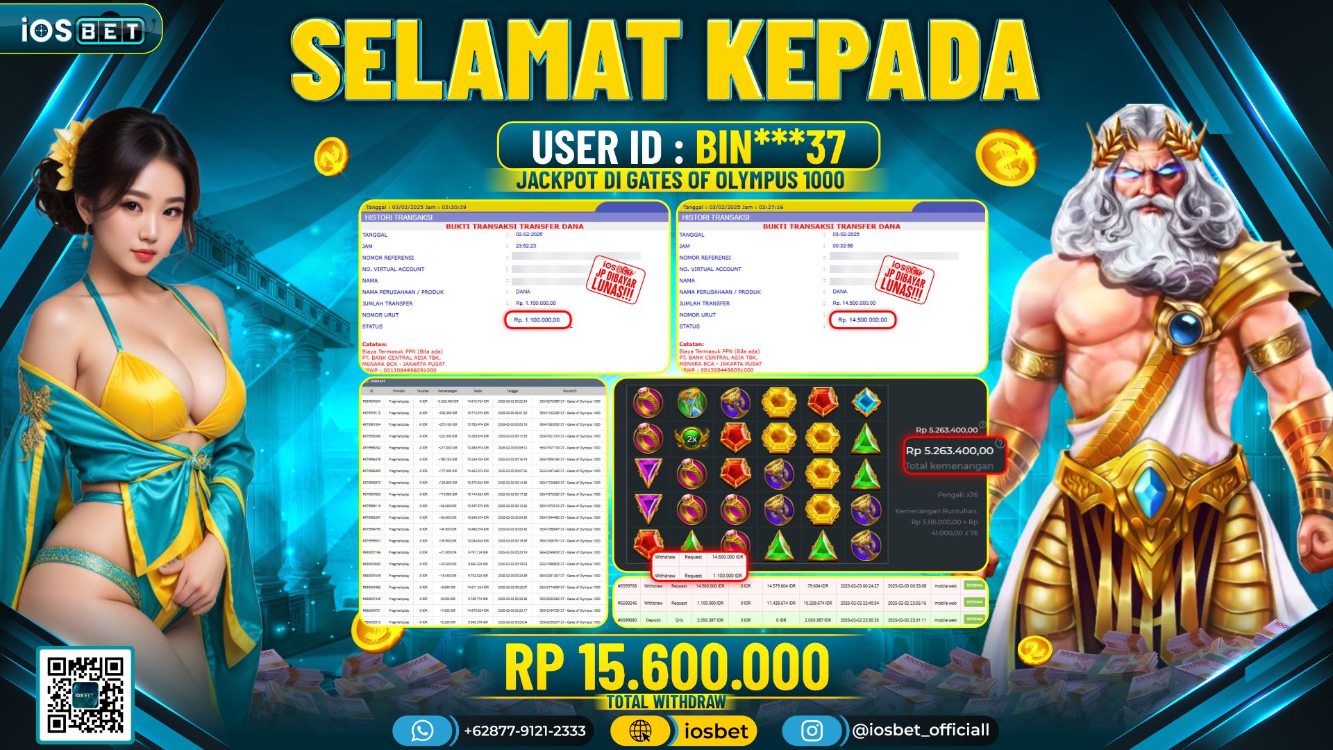 Bukti Pembayaran LUNAS SLOT GAME GACOR  Rp.15.600.000