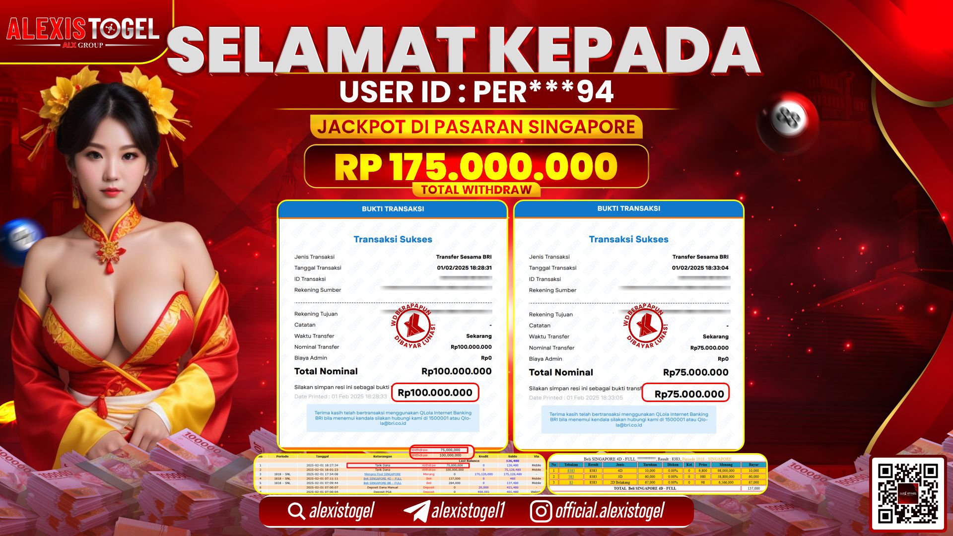 ALEXISTOGEL di TOGEL SINGAPORE POOLS RP.175.000.000 LUNAS