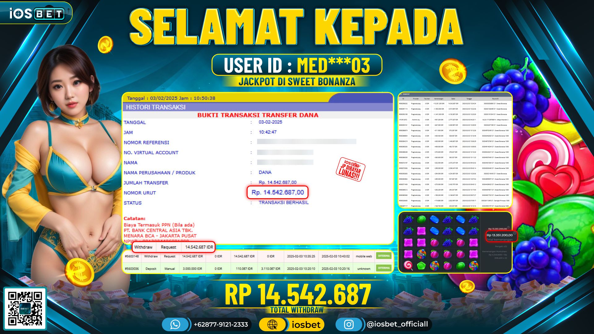 Bukti Pembayaran LUNAS SLOT GAME GACOR  Rp.14.542.687