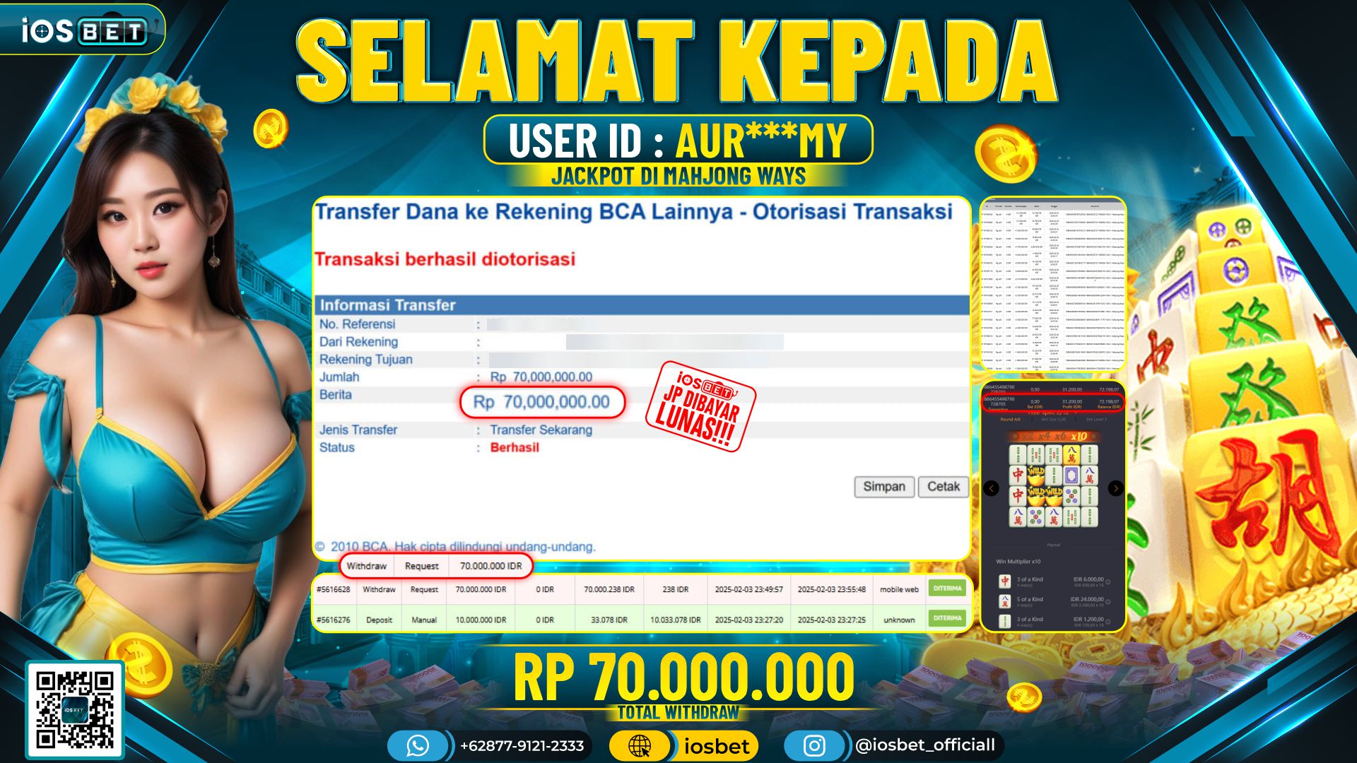Bukti Pembayaran LUNAS SLOT GAME GACOR  Rp.70.000.000