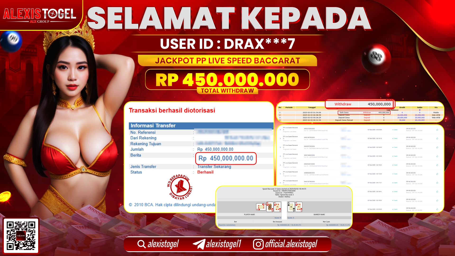 ALEXISTOGEL di PP LIVE SPEED BACCARAT RP.450.000.000 LUNAS