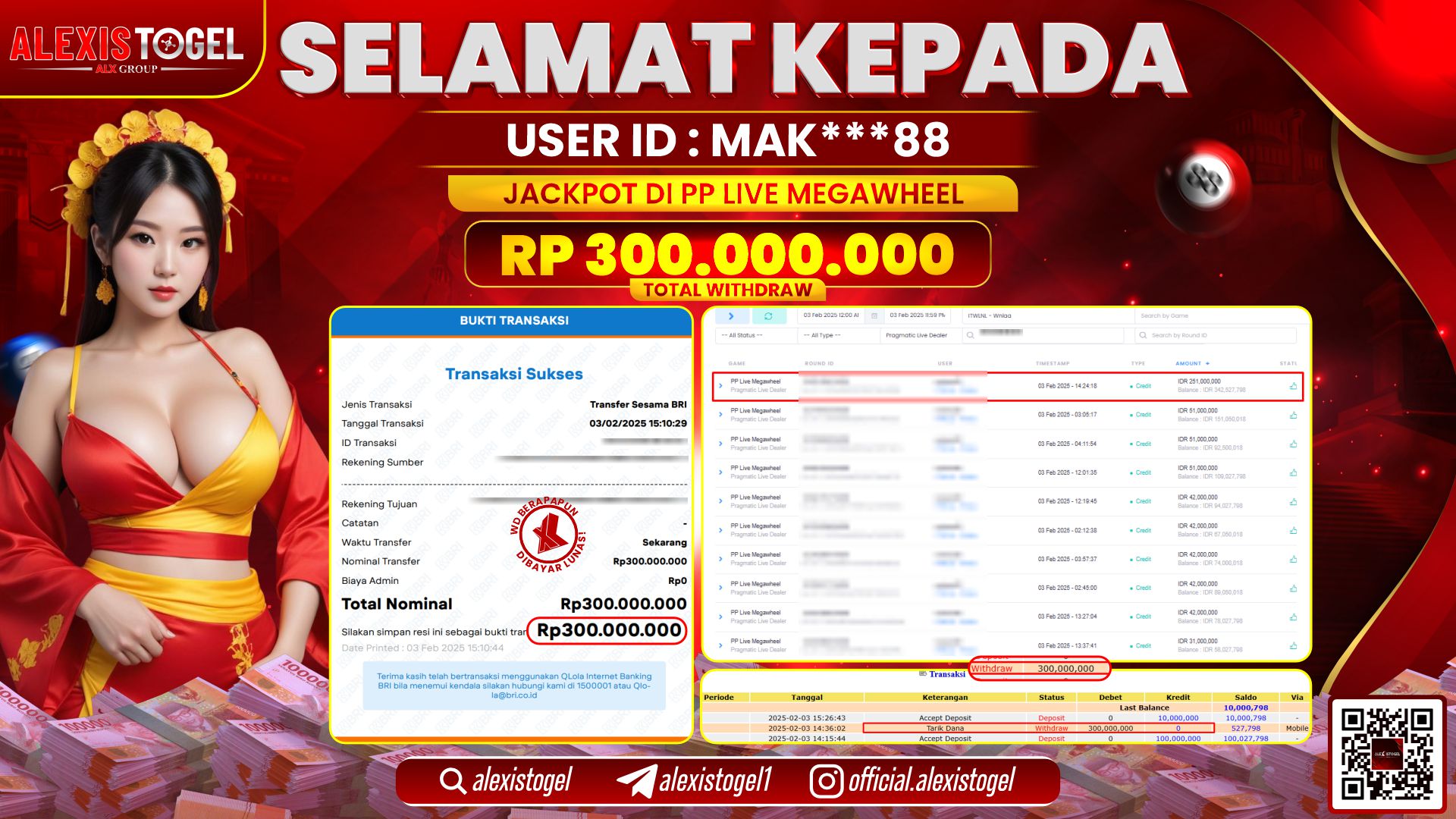 ALEXISTOGEL di PP LIVE MEGAWHEEL RP.300.000.000 LUNAS