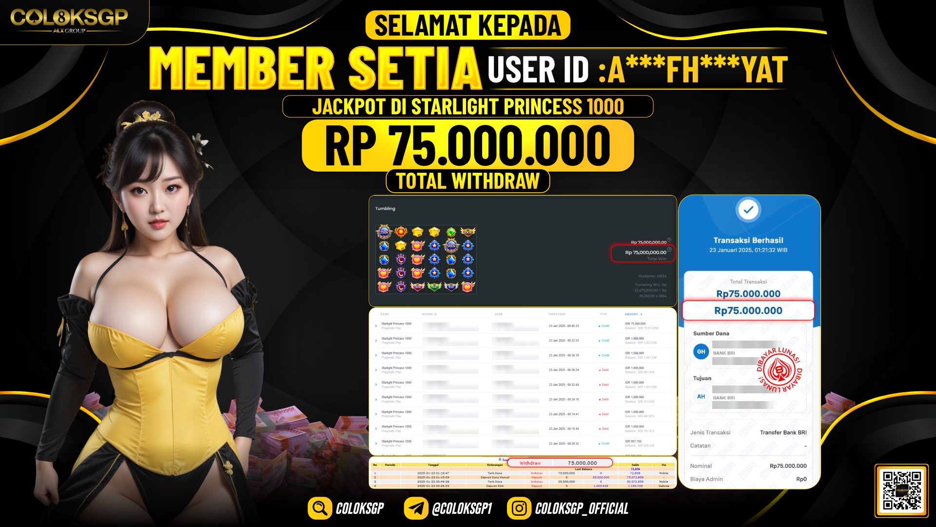COLOKSGP JACKPOT SLOT GAMES RP 75.000.000 LUNAS