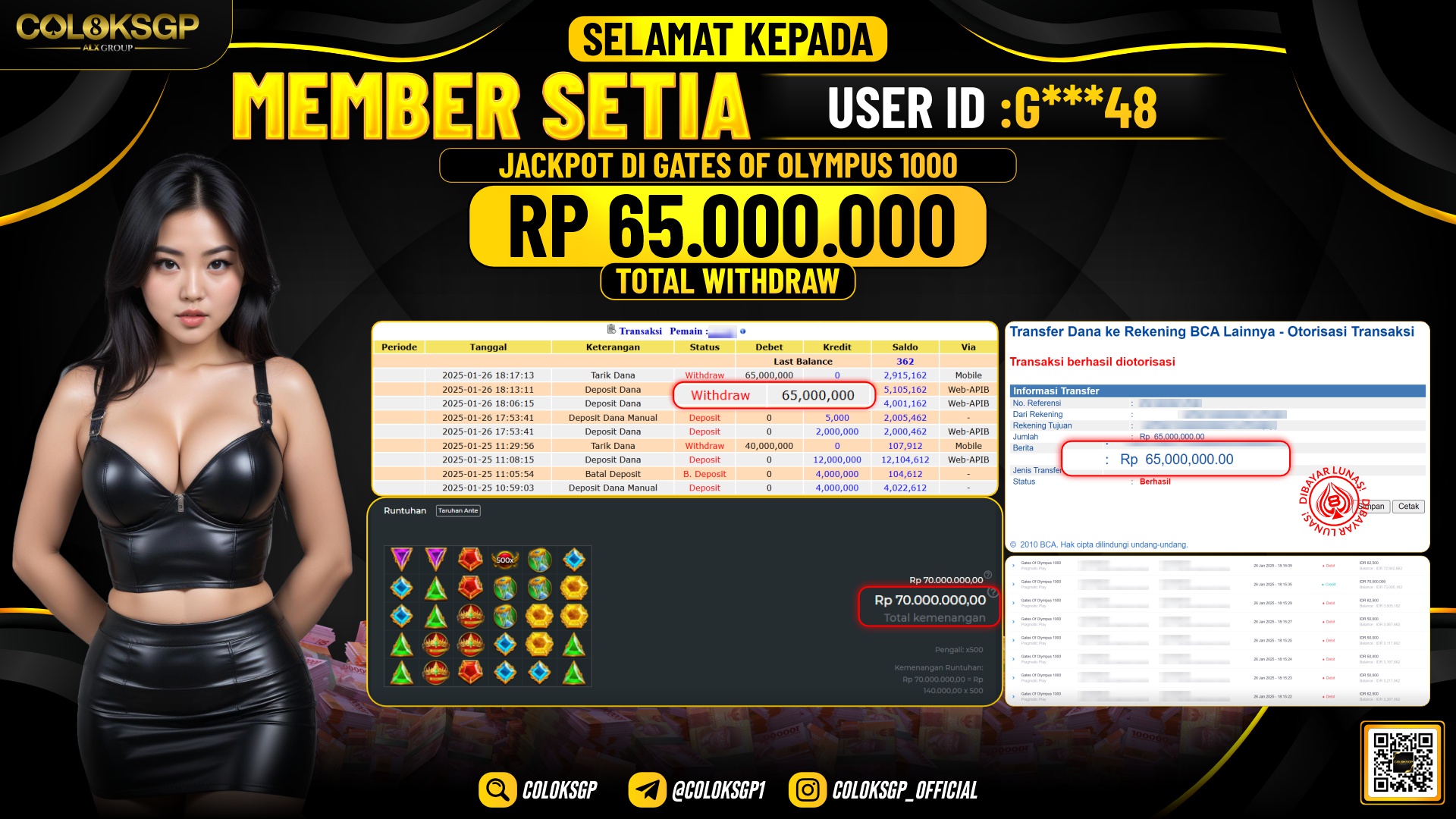 COLOKSGP JACKPOT SLOT GAMES RP 65.000.000 LUNAS