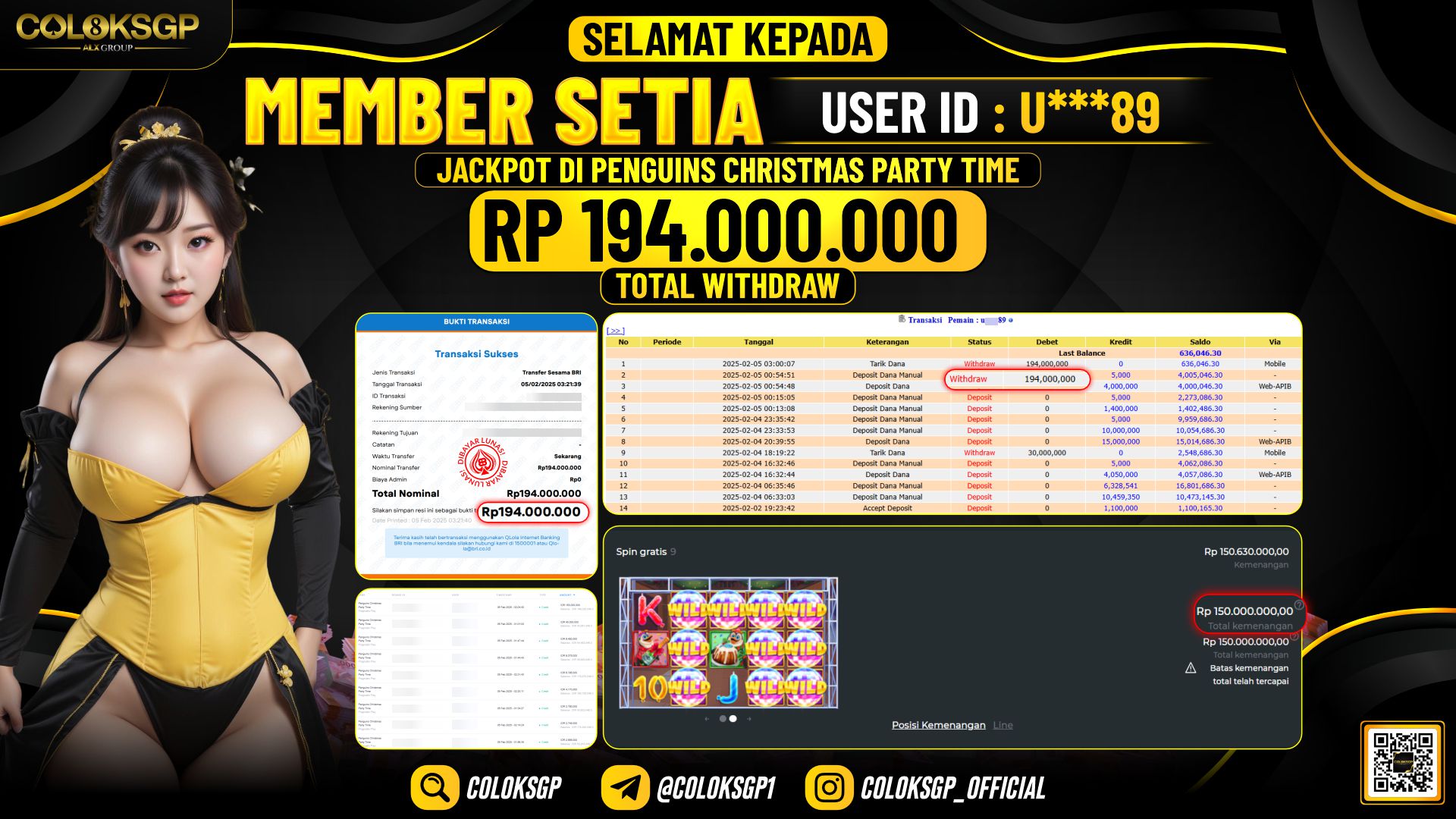COLOKSGP JACKPOT SLOT GAMES RP 194.000.000 LUNAS