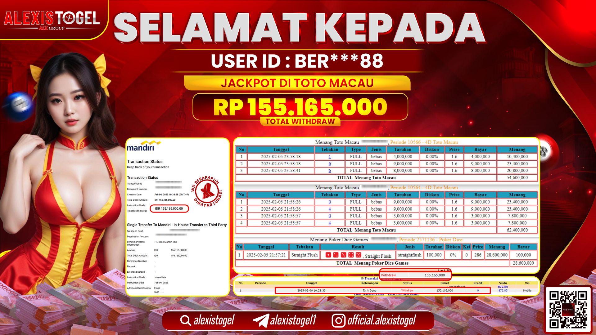 ALEXISTOGEL di TOGEL TOTOMACAU RP.155.165.000 LUNAS