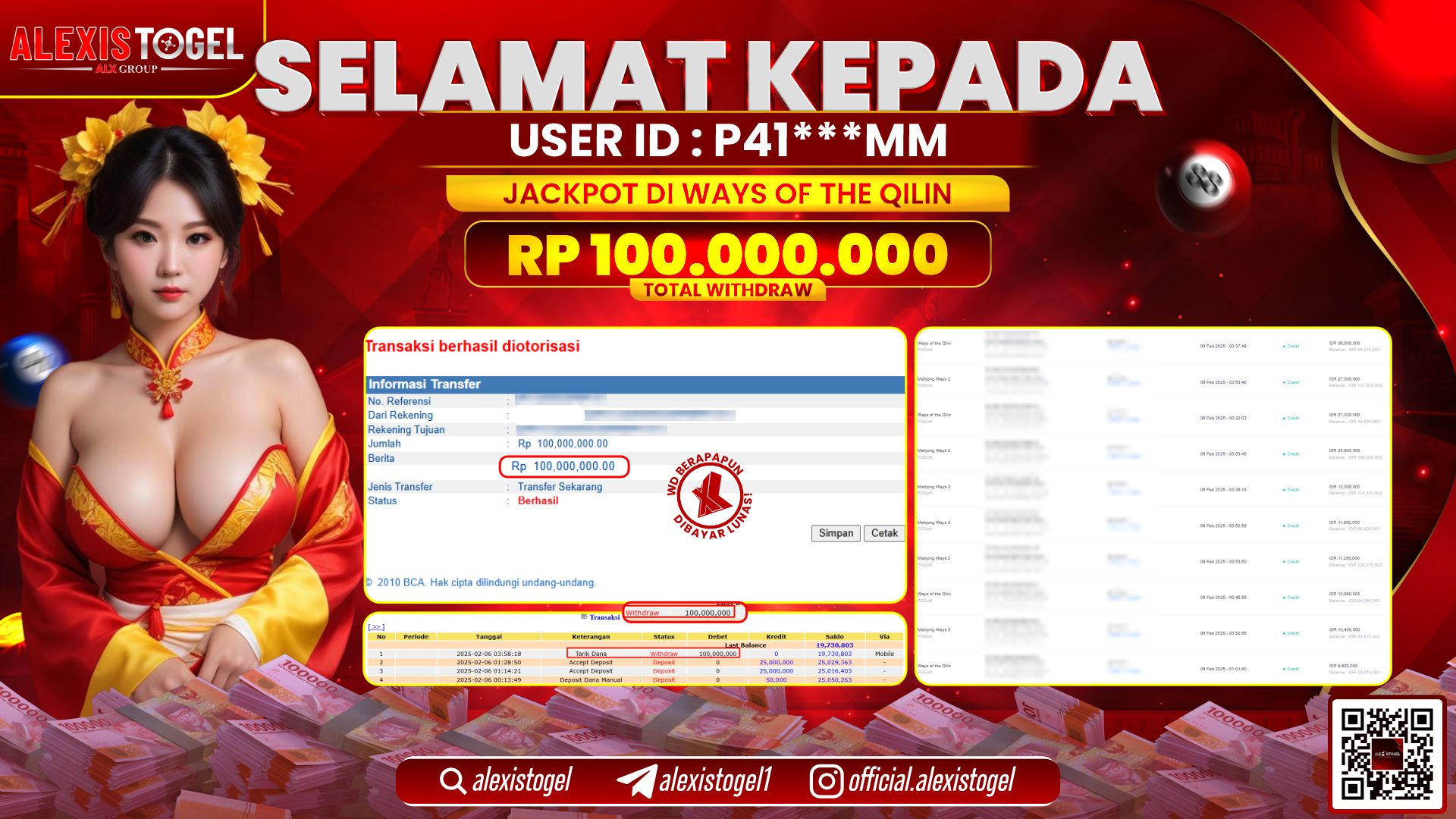 ALEXISTOGEL di SLOT WAYS OF THE QILIN RP.100.000.000 LUNAS