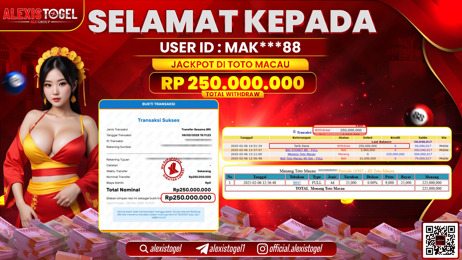 ALEXISTOGEL di TOGEL TOTOMACAU RP.250.000.000 LUNAS