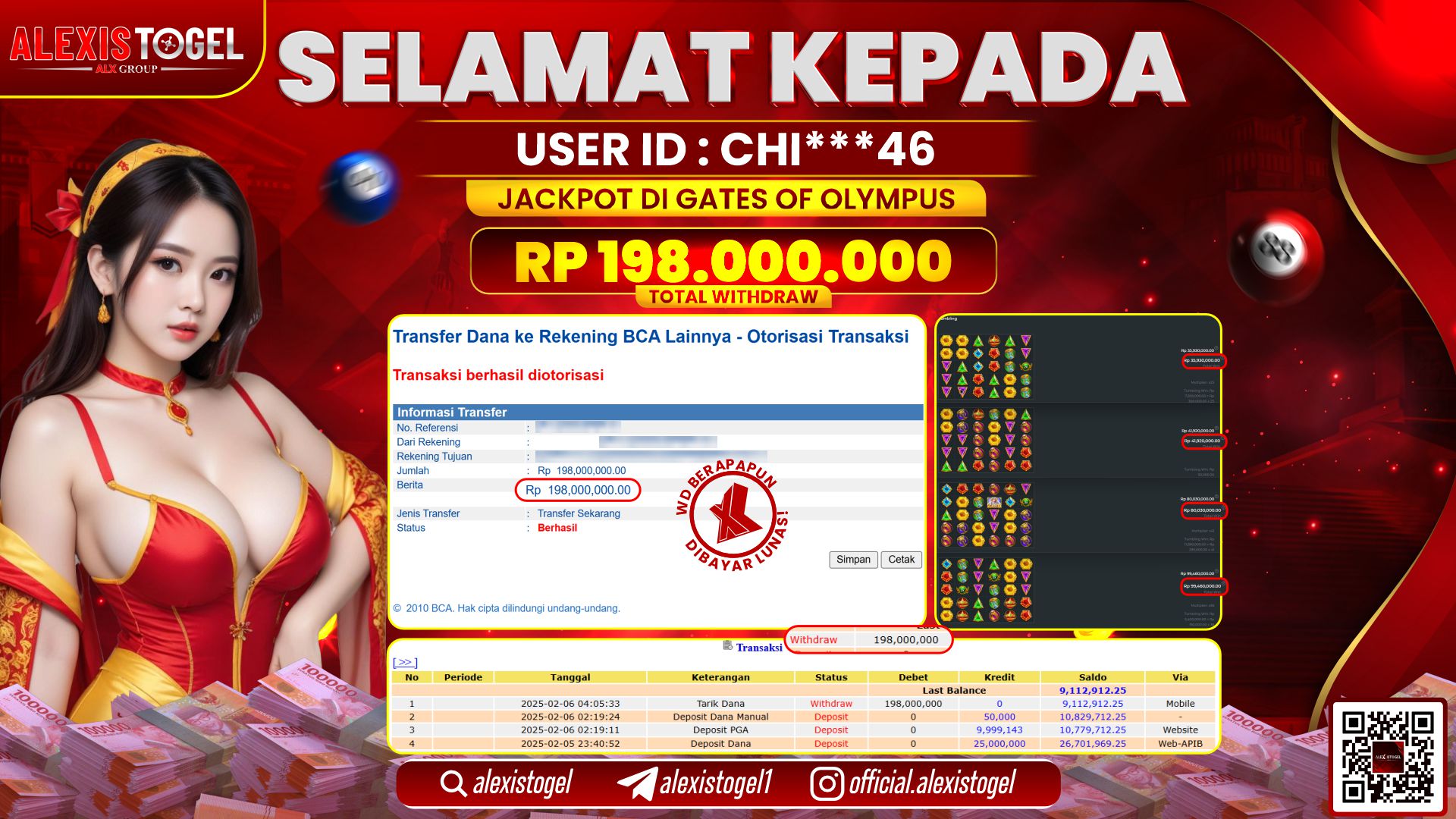 ALEXISTOGEL di SLOT GATES OF OLYMPUS RP.198.000.000 LUNAS