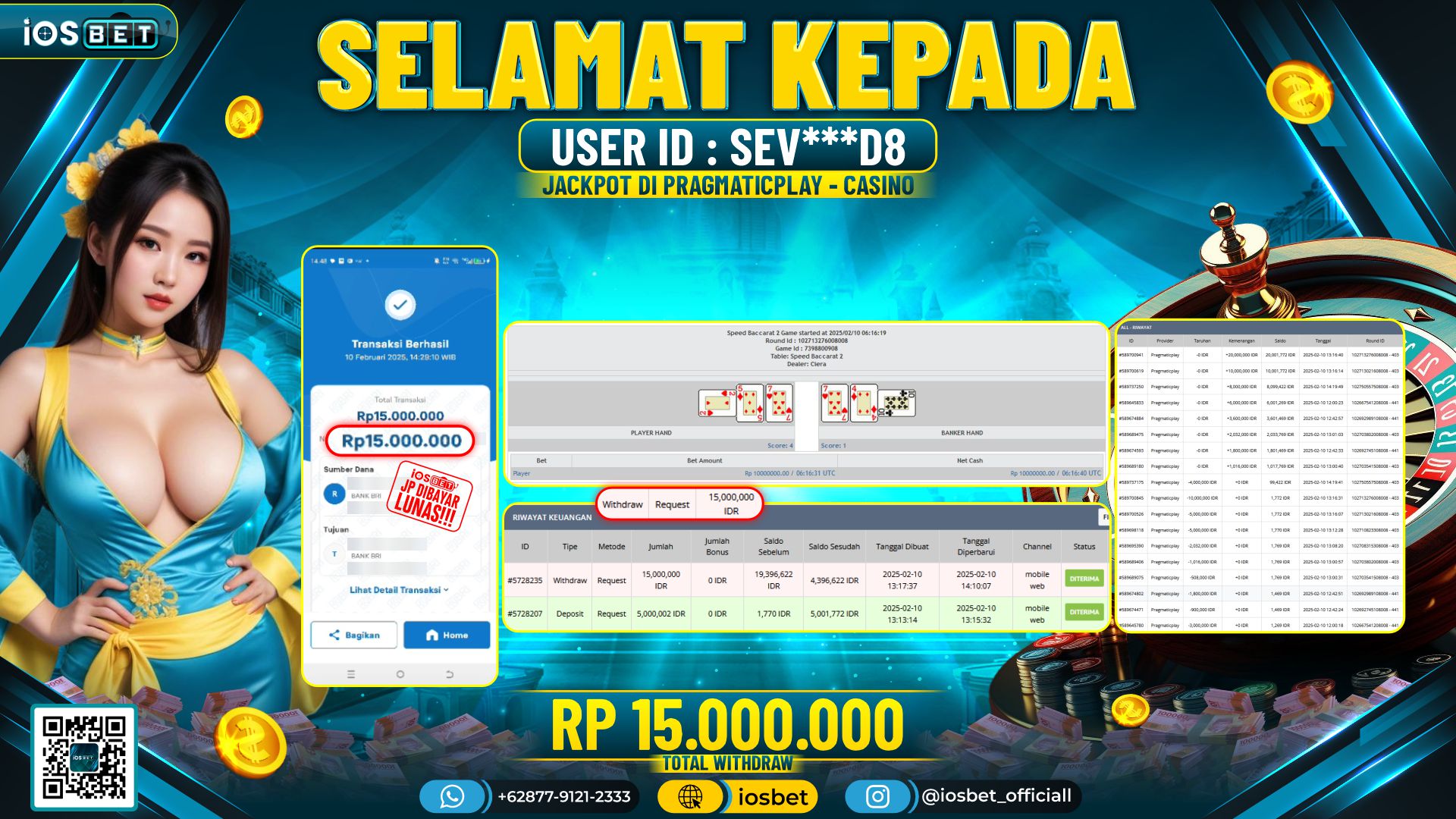 Bukti Pembayaran LUNAS LIVE CASINO Rp.15.000.000