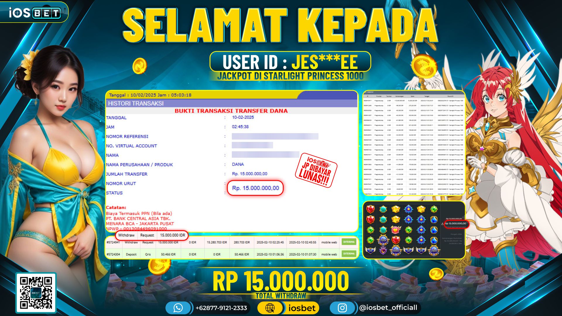 Bukti Pembayaran LUNAS SLOT GAME GACOR Rp.15.000.000