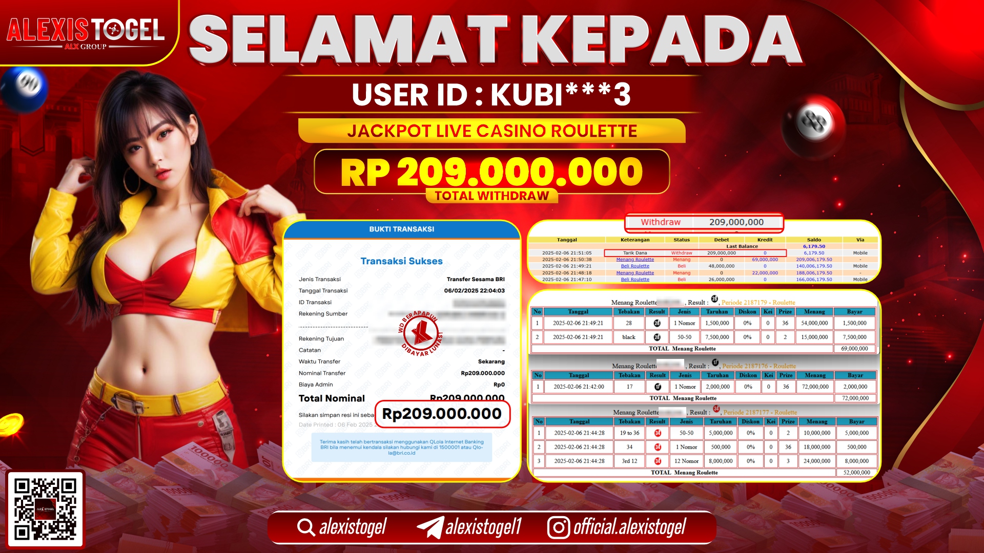 ALEXISTOGEL di LIVE CASINO ROULETTE RP.209.000.000 LUNAS