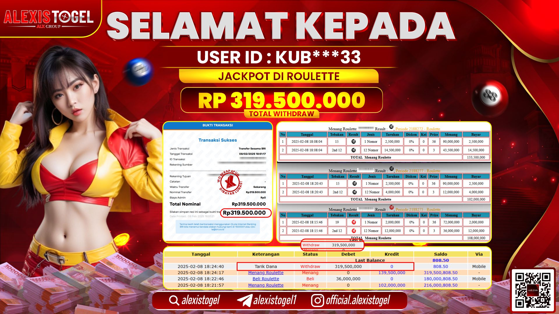 ALEXISTOGEL di CASINO ROULETTE RP.319.500.000 LUNAS