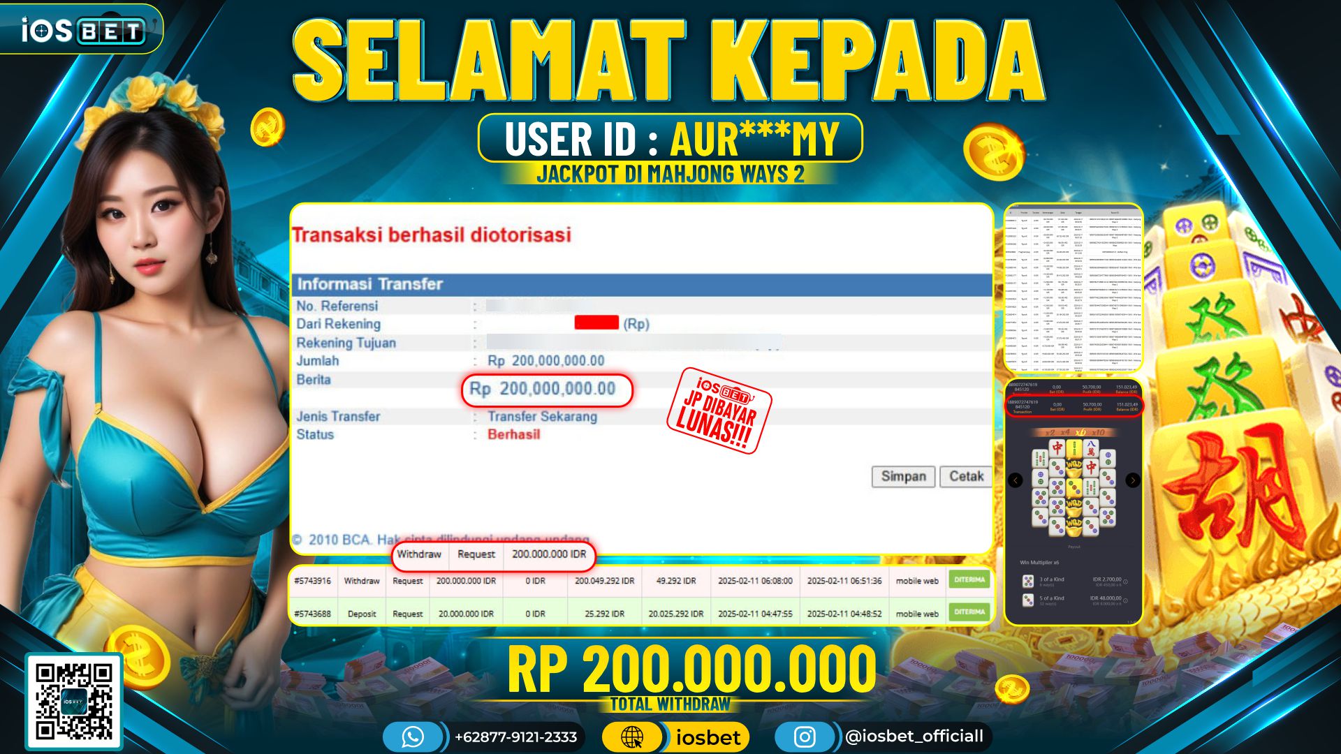 Bukti Pembayaran LUNAS SLOT GAME GACOR  Rp.200.000.000