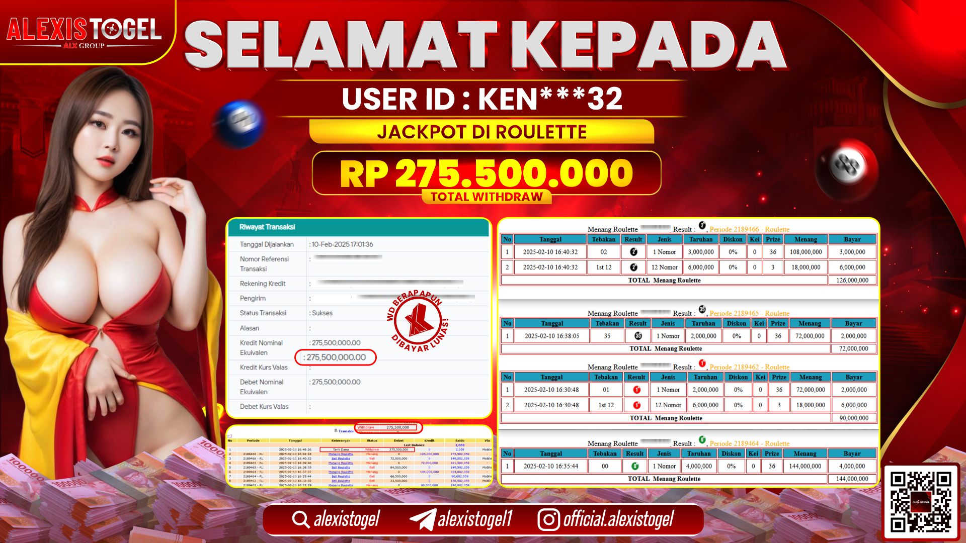 ALEXISTOGEL di CASINO ROULETTE RP.275.500.000 LUNAS