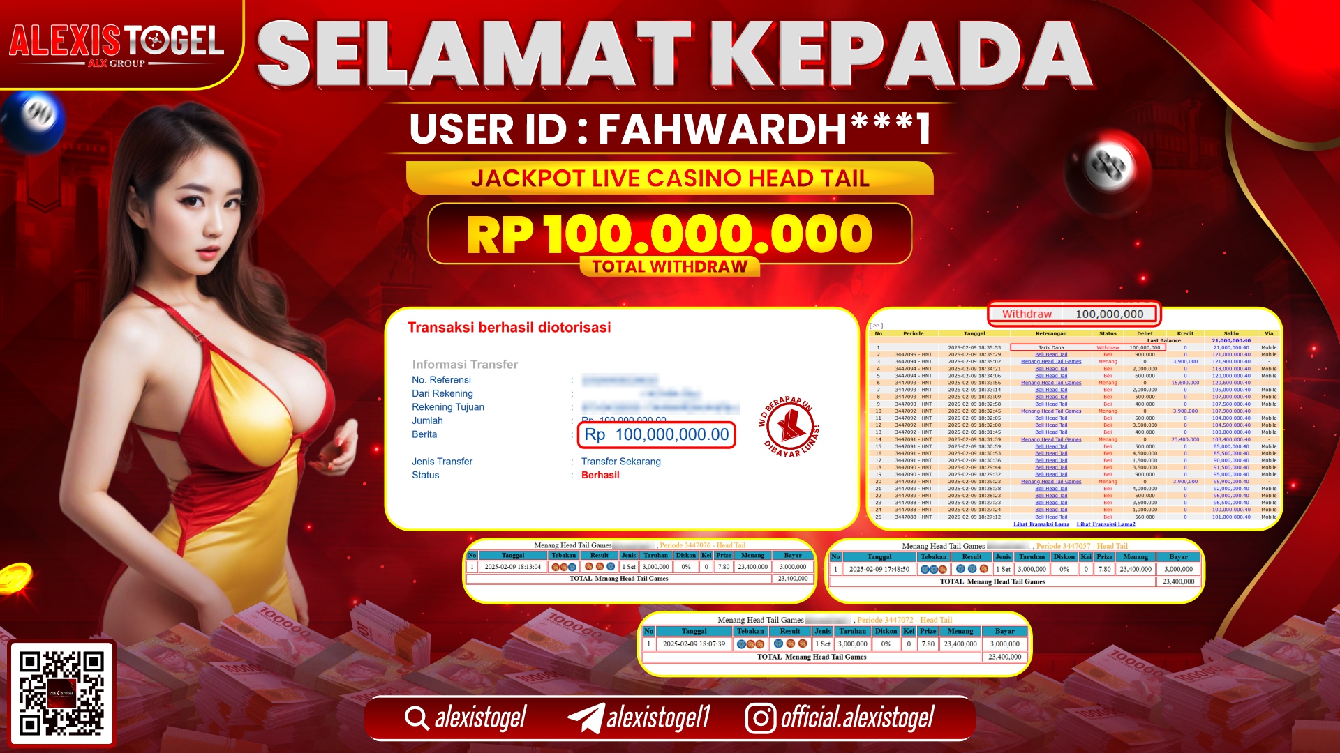 ALEXISTOGEL di LIVE CASINO HEAD TAIL RP.100.000.000 LUNAS